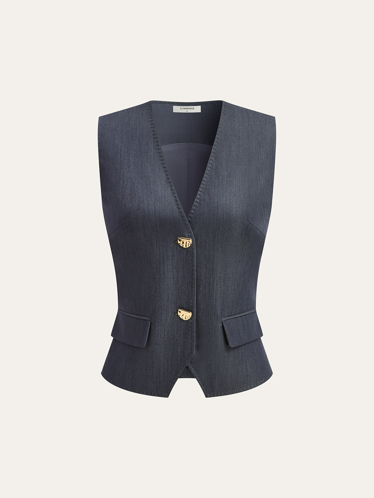 Metal Button V-Neck Vest-Chicvia