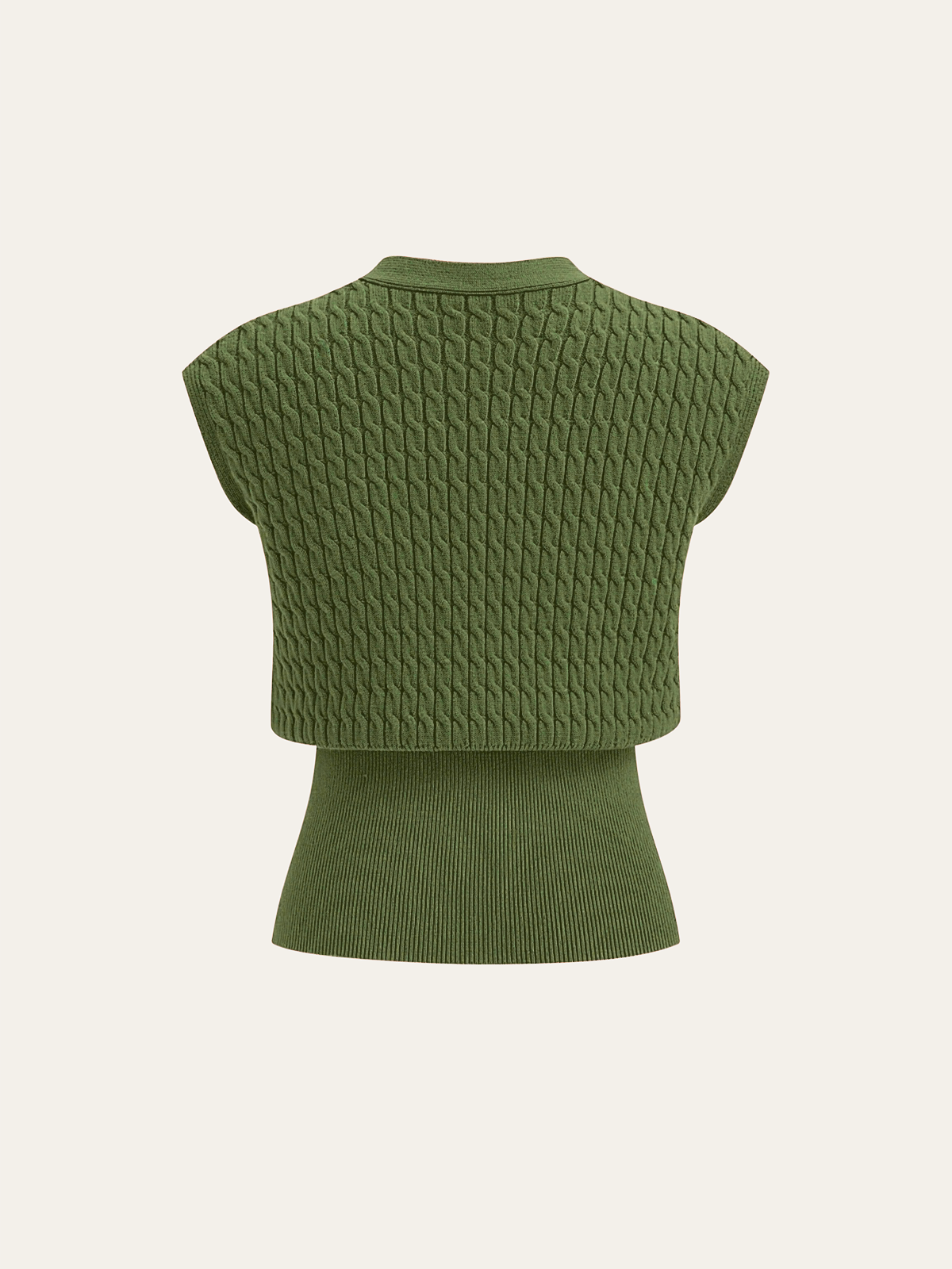 Metal Button Cable Knit Waist-Cinching Vest-Chicvia