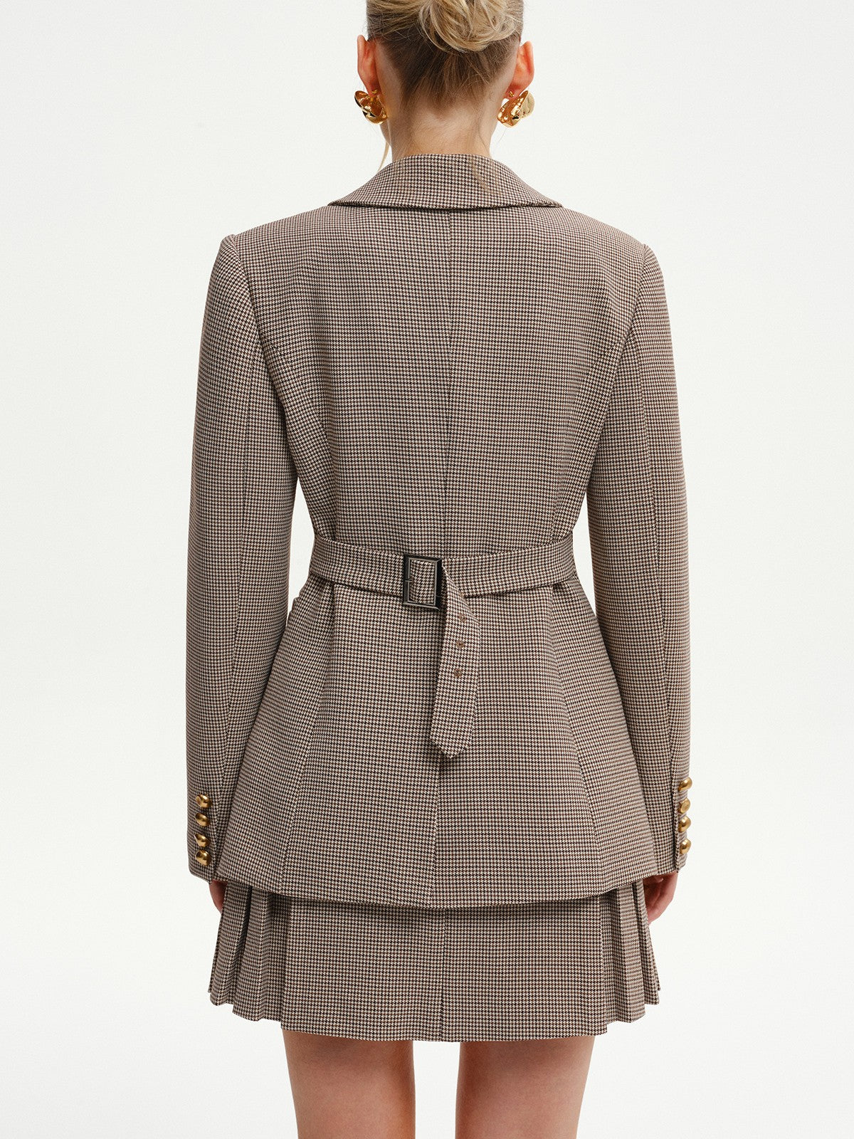 Houndstooth Metal Button Blazer-Chicvia