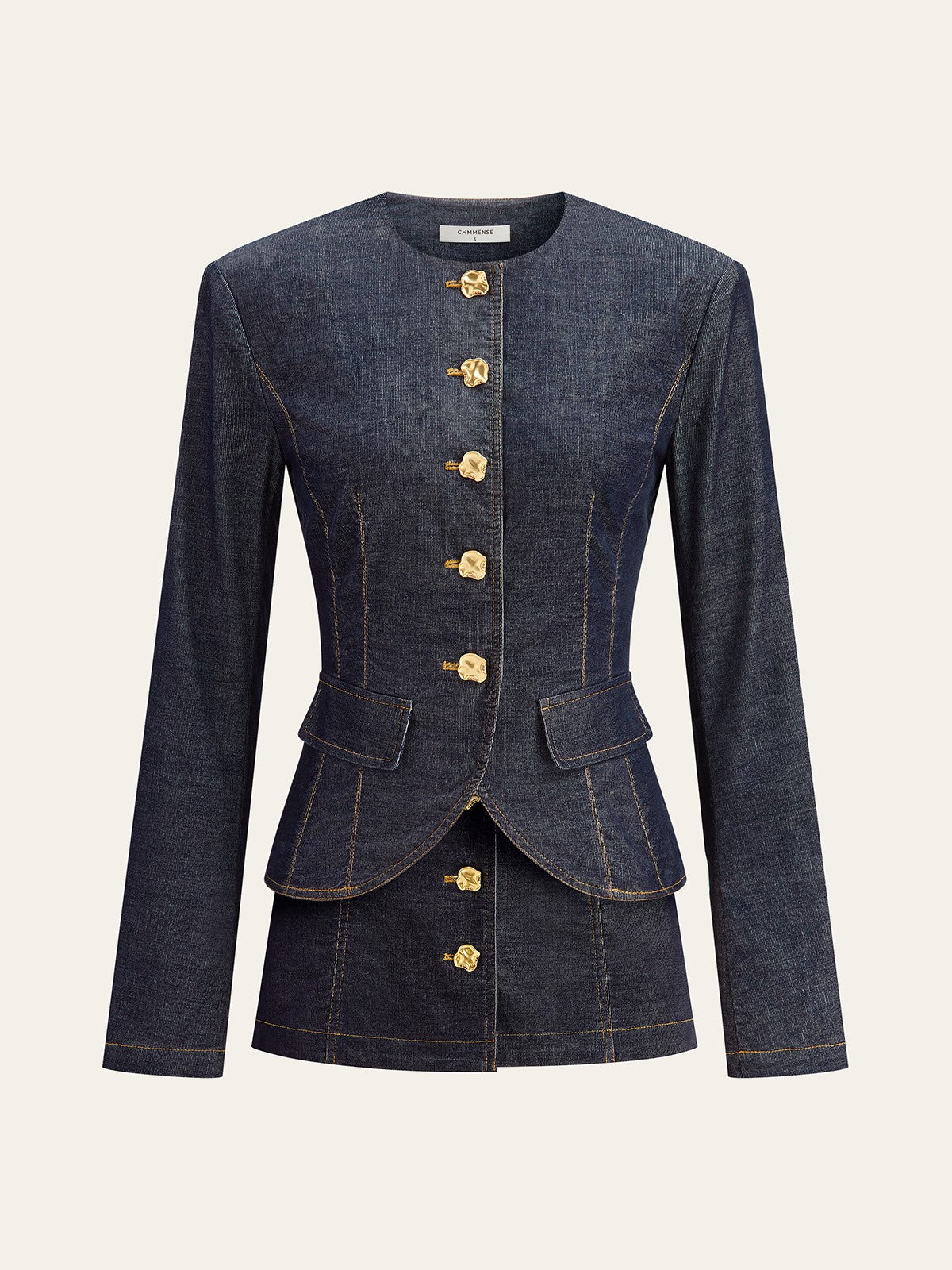 Metal Button Fitted Tailored Jacket-Chicvia