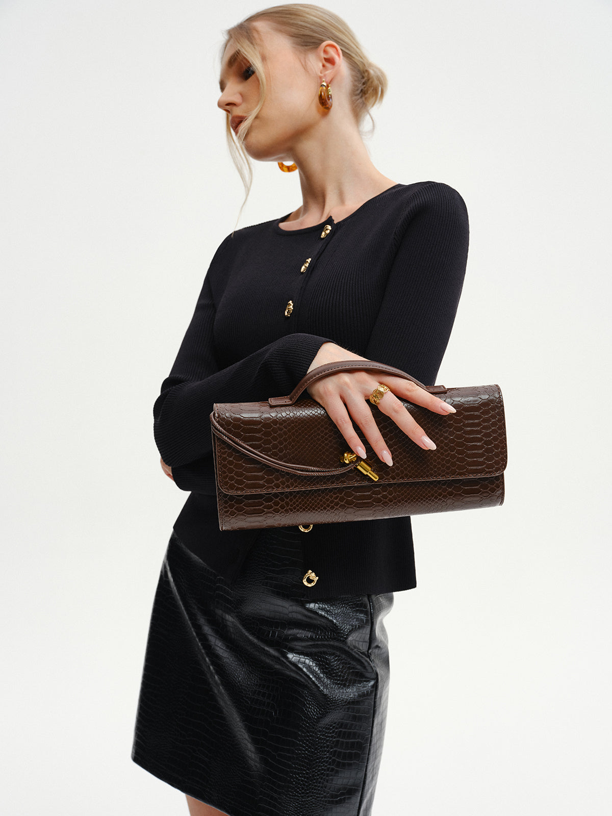 Crocodile Embossed PU Leather Bag-Chicvia