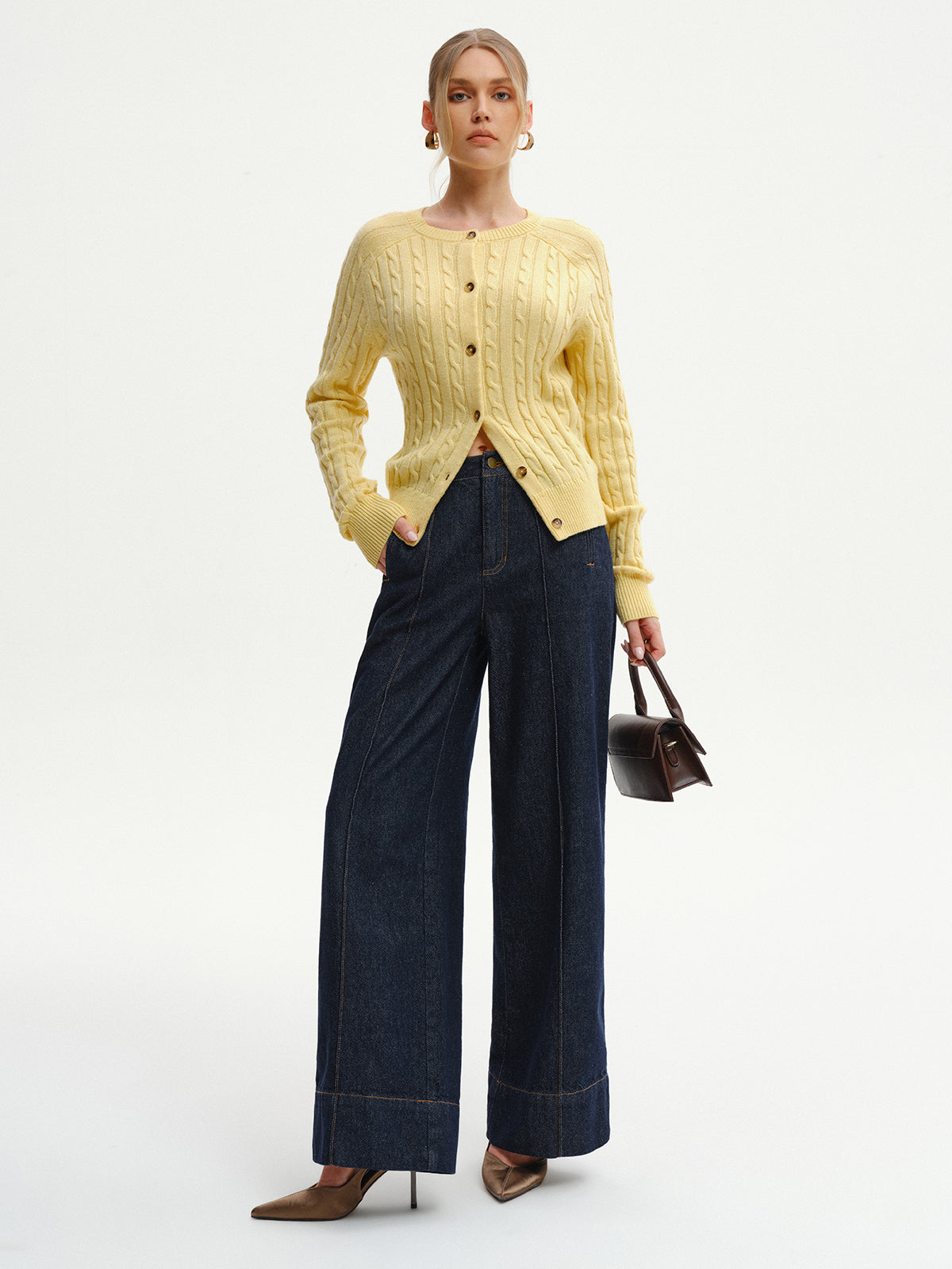 High-Waist Wide-Leg Denim Jeans-Chicvia