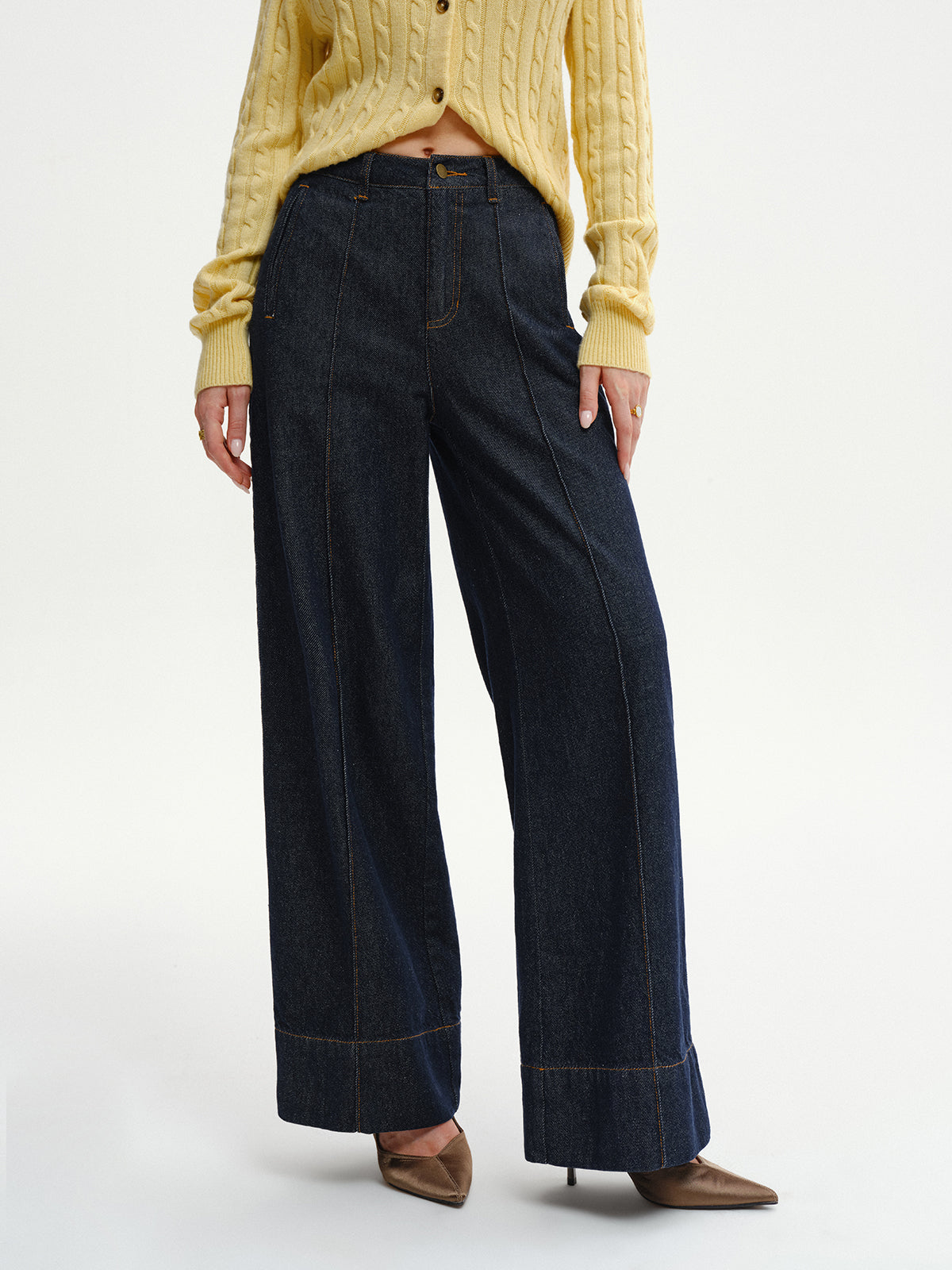 High-Waist Wide-Leg Denim Jeans-Chicvia