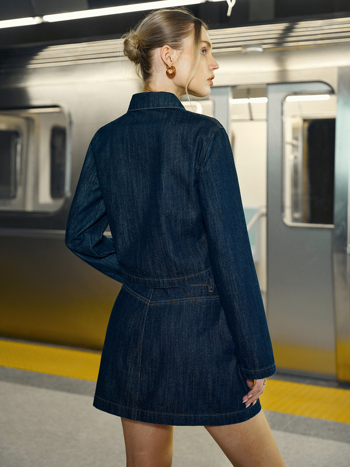 Crop Button Denim Jacket-Chicvia