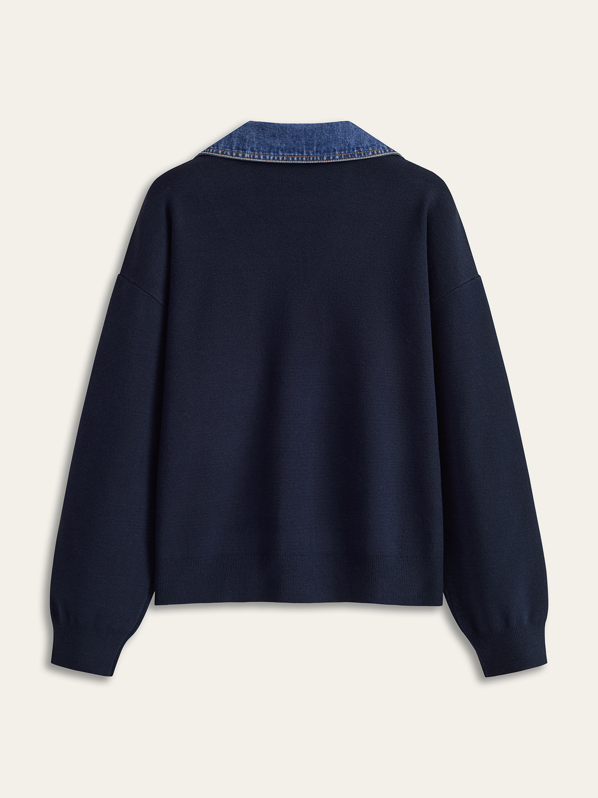 Denim Collar V-Neck Sweater-Chicvia