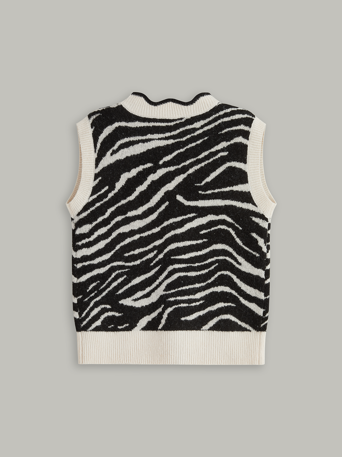 Metal Button Zebra-Striped Knit Vest-Chicvia