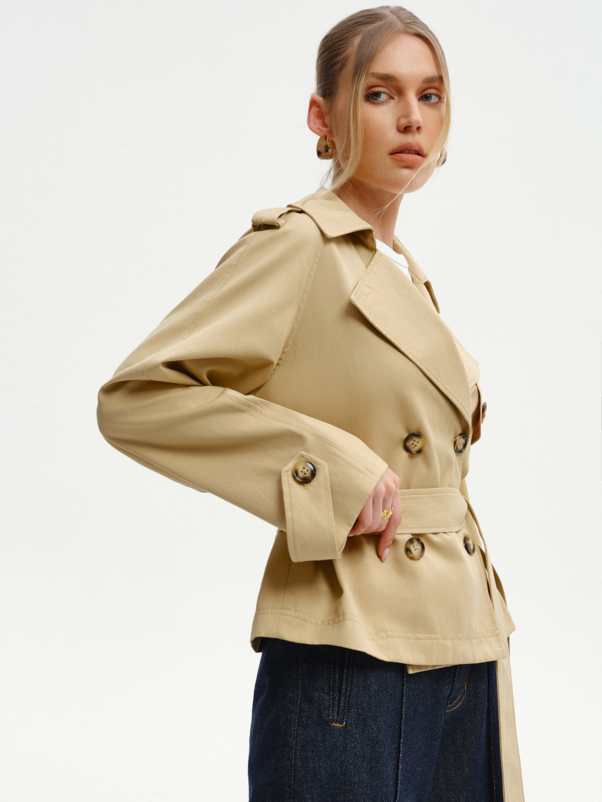 Double-Breasted Belted Trench Coat-Chicvia