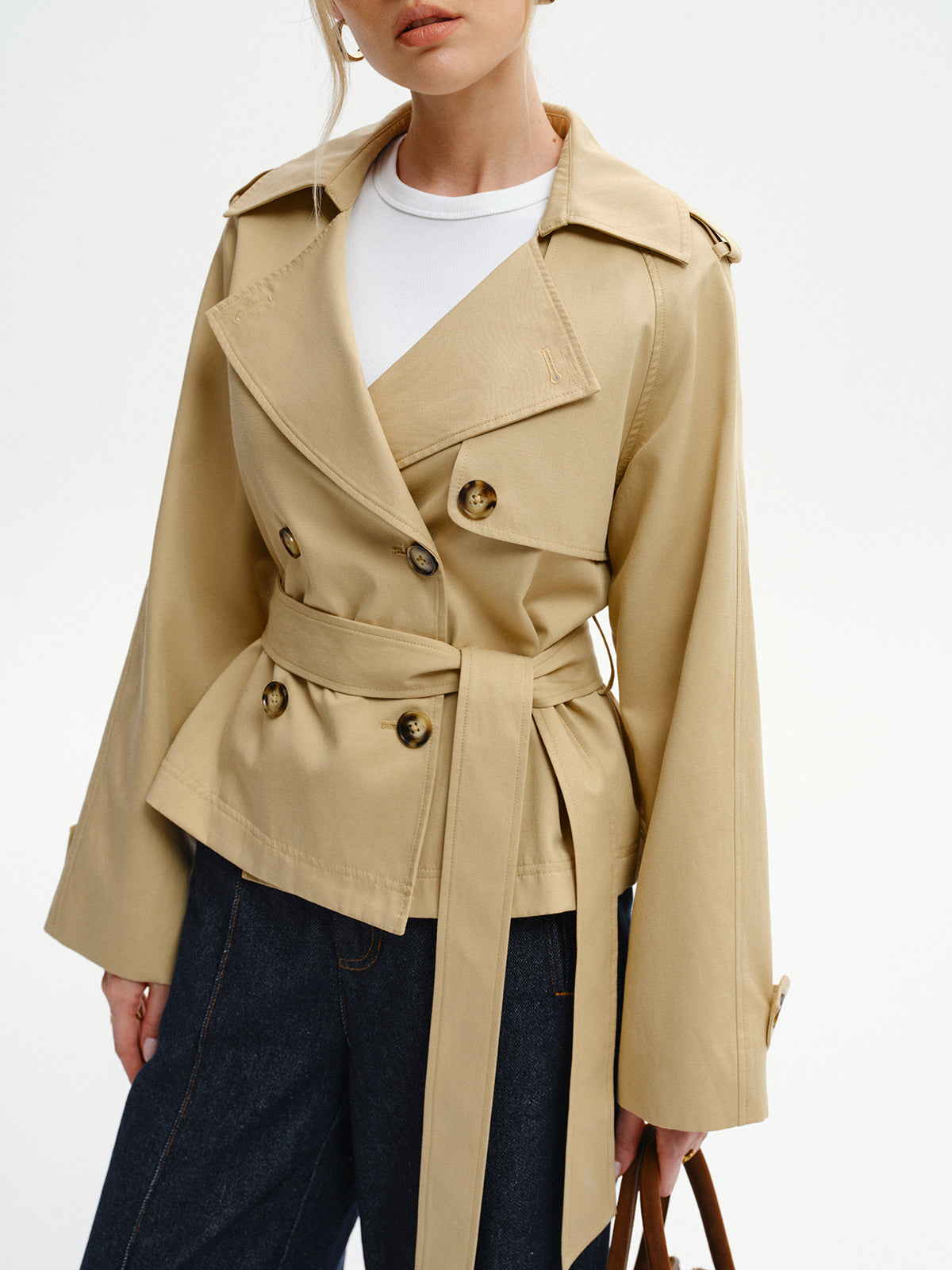 Double-Breasted Belted Trench Coat-Chicvia