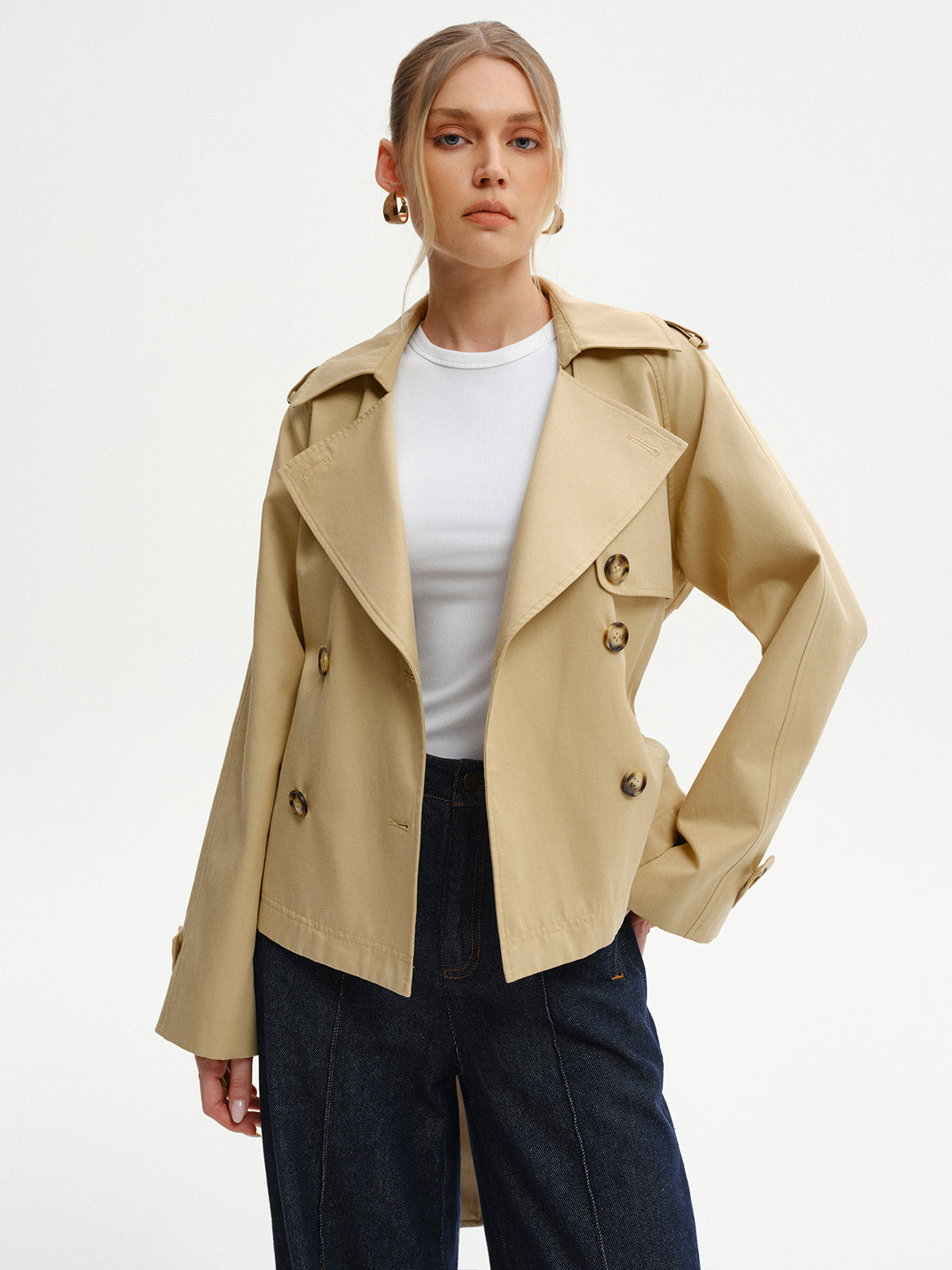 Double-Breasted Belted Trench Coat-Chicvia
