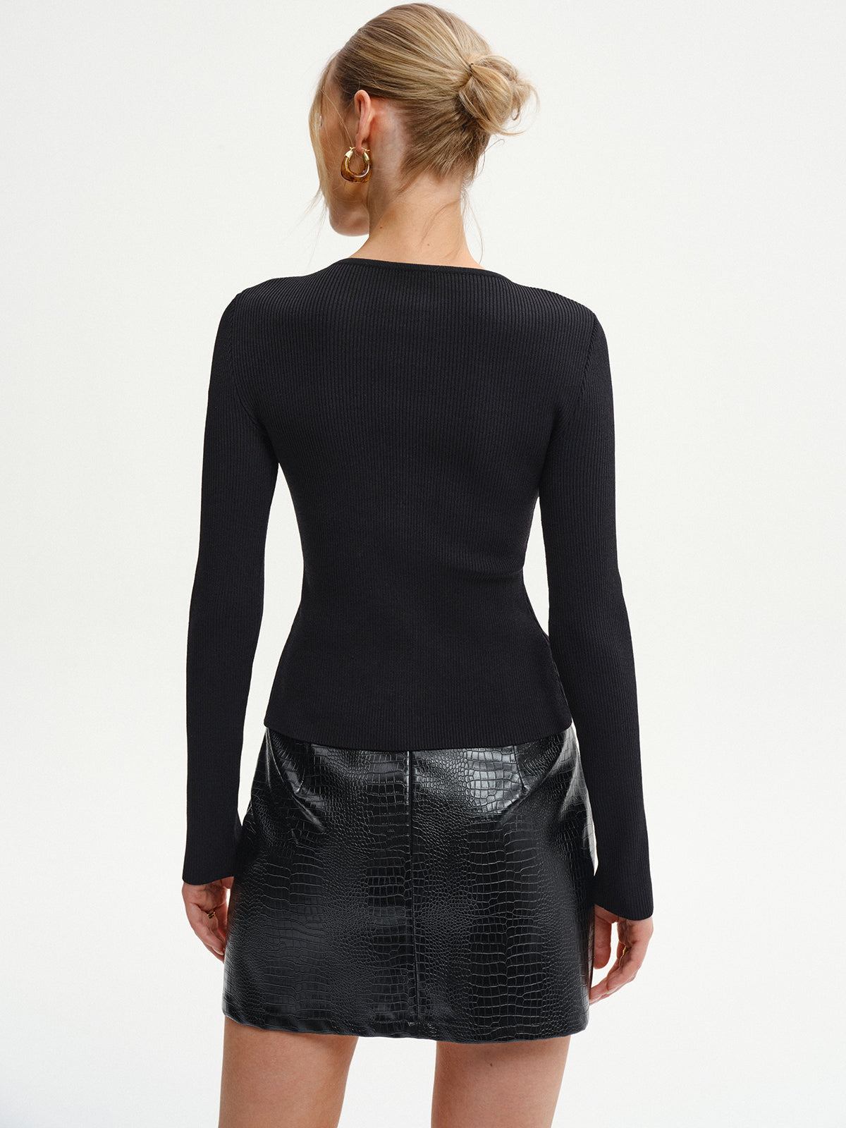 Metal Button Ribbed Knit Cardigan-Chicvia