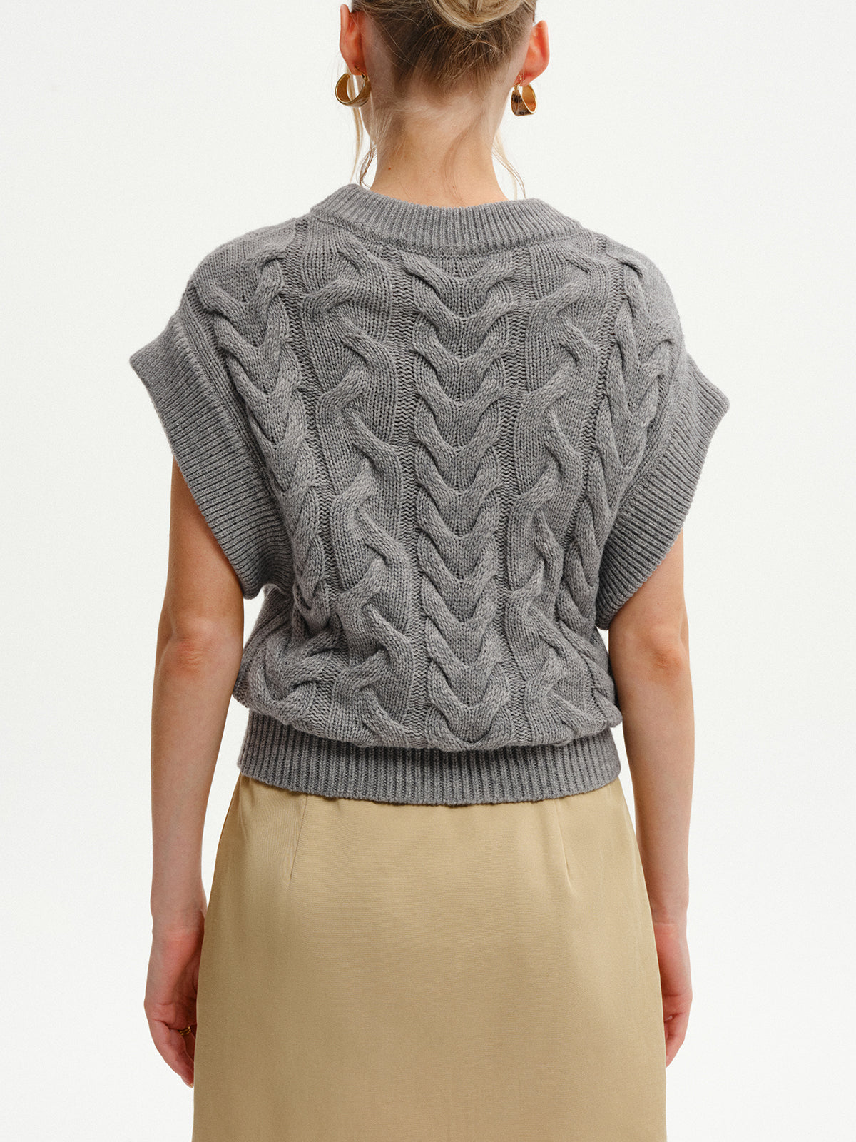 Cable-Knit Cap Sleeve Sweater Vest-Chicvia