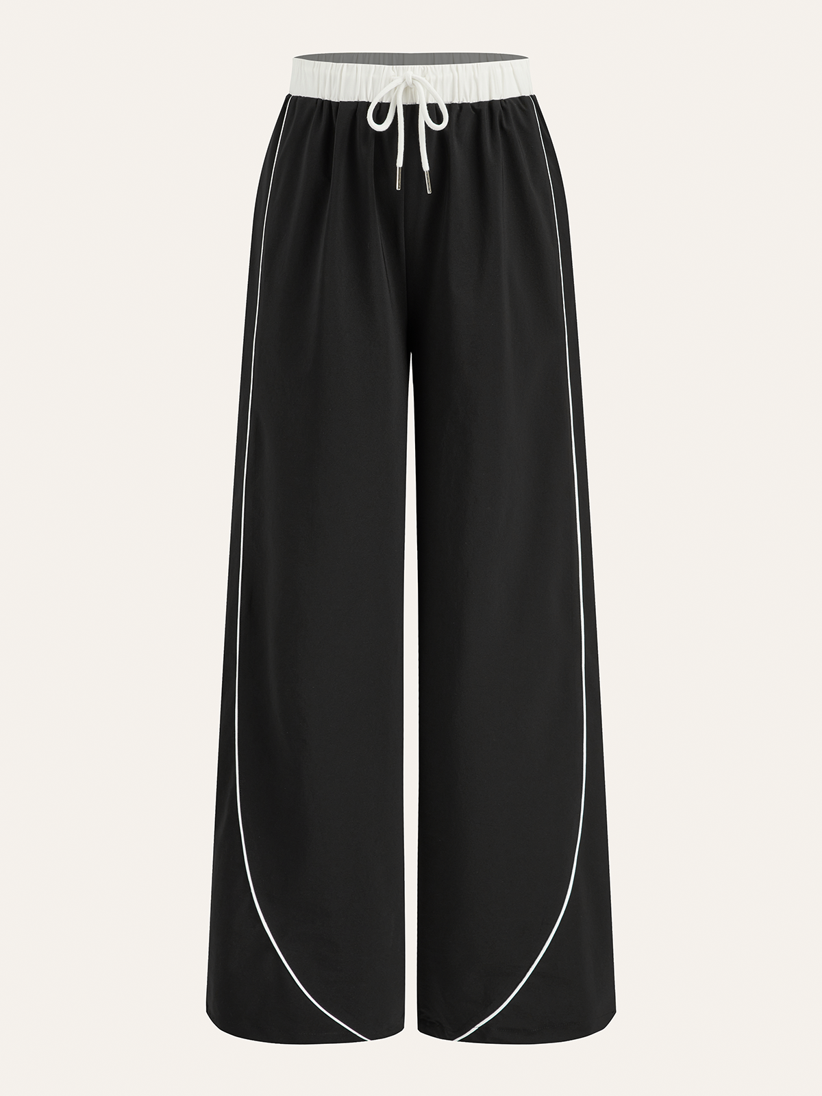 Contrast Waistband Drawstring Wide-Leg Pants-Chicvia