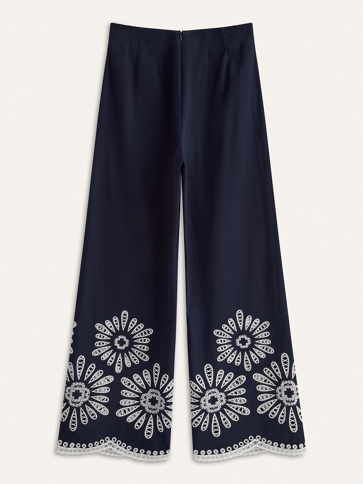 Floral Eyelet Embroidery Cotton Blend Pants-Chicvia