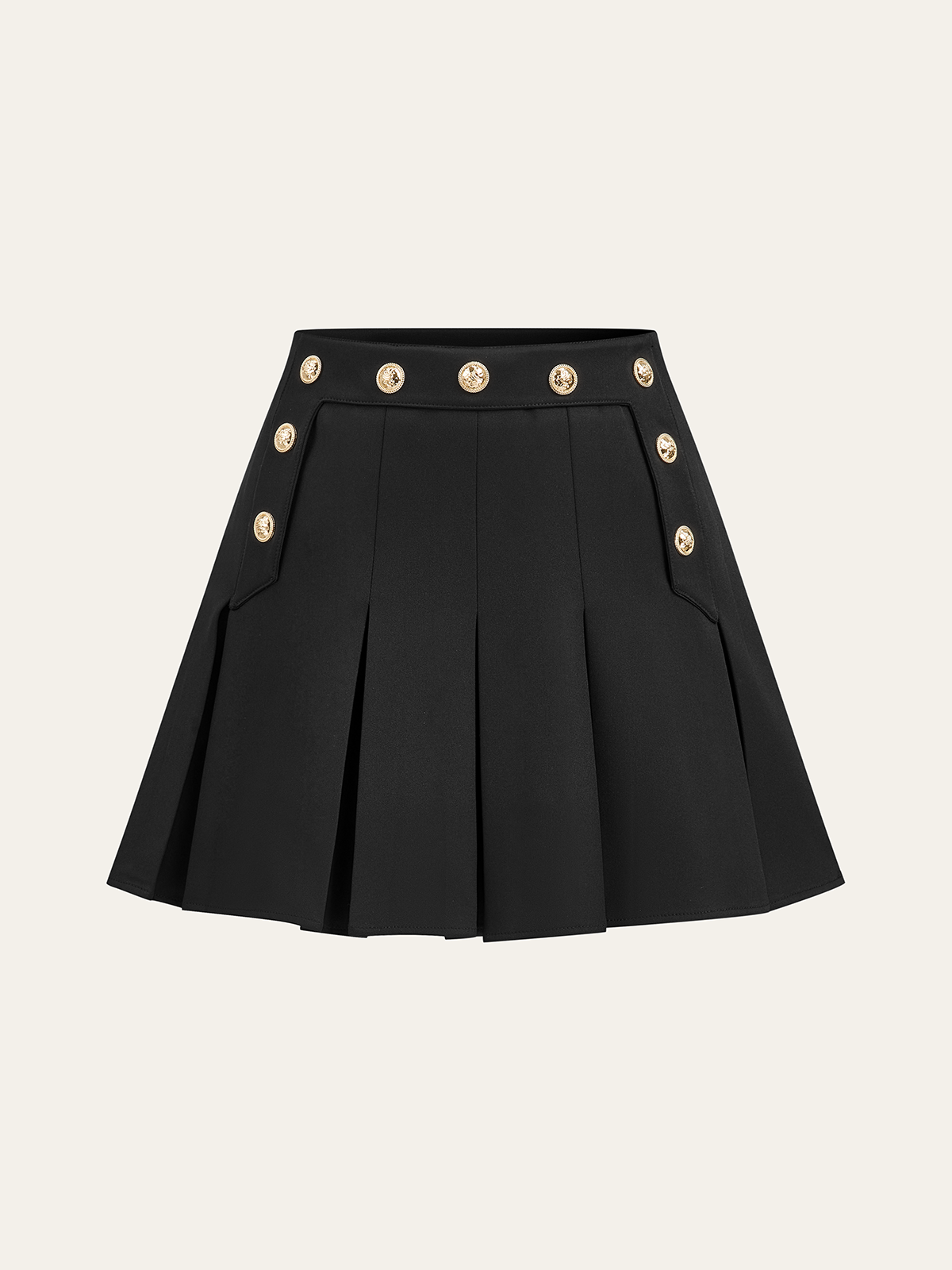 Pleated Mini Skirt with Decor Button-Chicvia