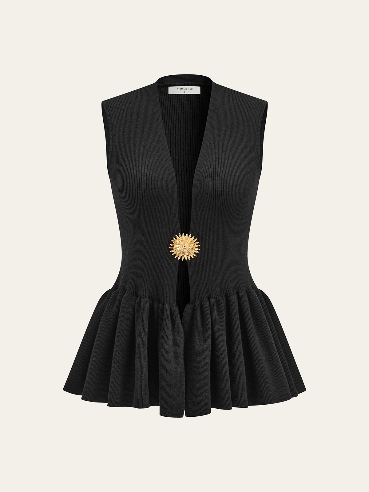 Metal Detail Knit Peplum Cardigan-Chicvia