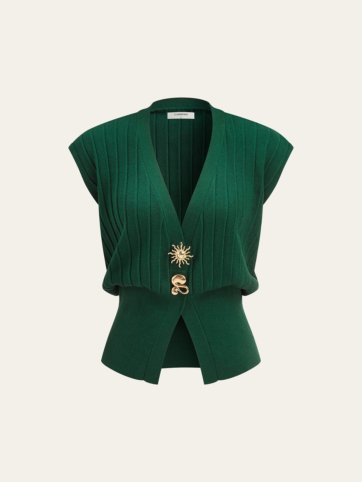 Metal Detail Cap Sleeve Ribbed Knit Vest-Chicvia