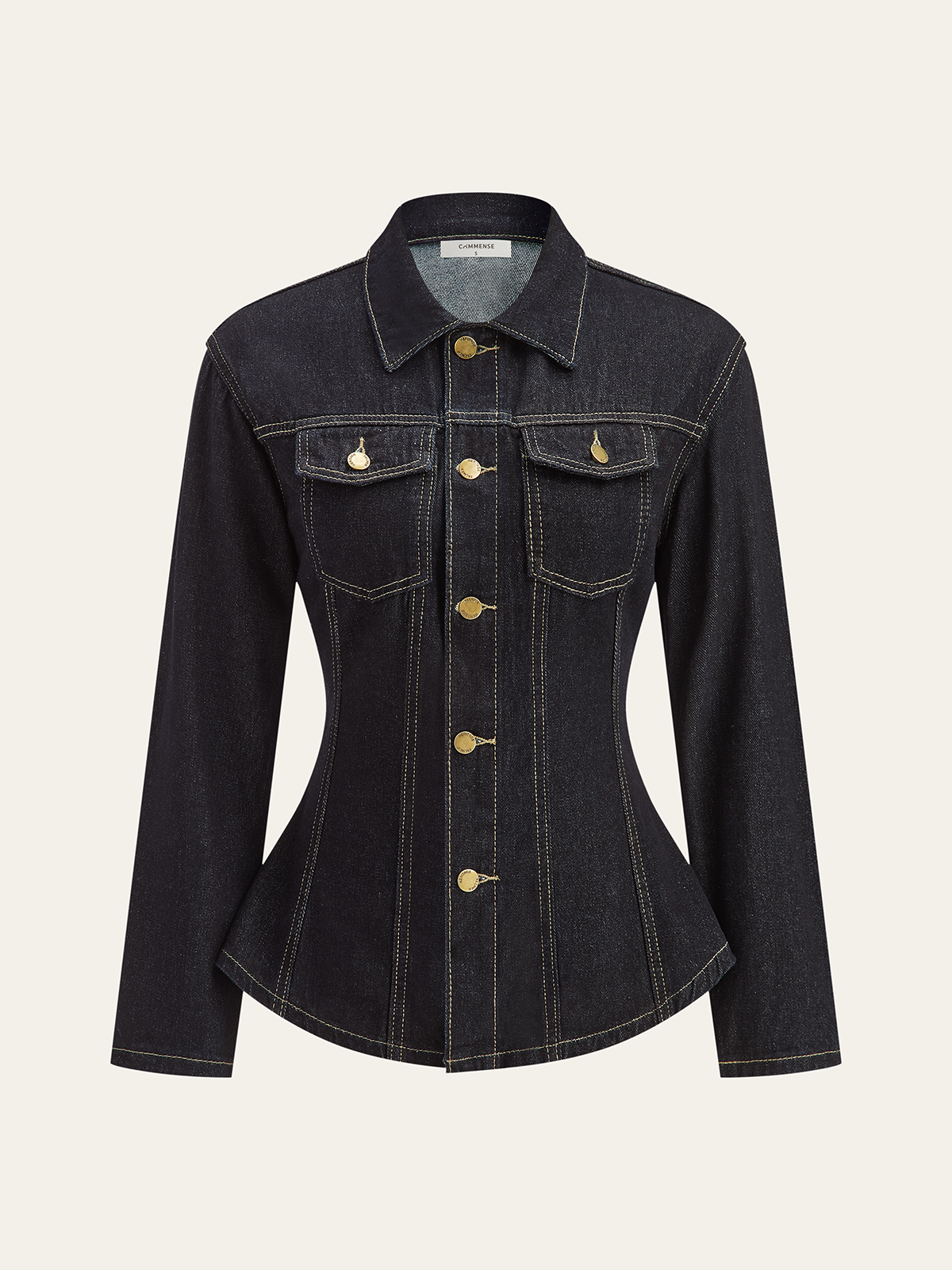 Metal Button Denim Fitted Jacket-Chicvia