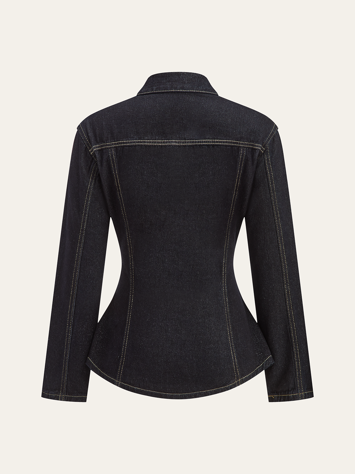 Metal Button Denim Fitted Jacket-Chicvia
