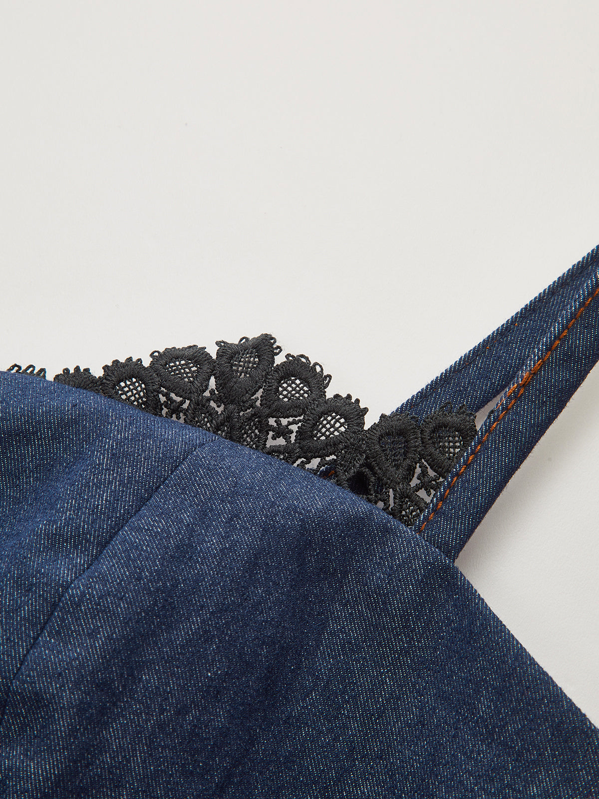 Lace Trim Denim Cami Maxi Dress-Chicvia