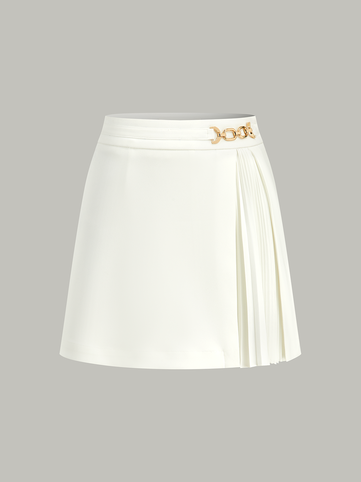 Metal Chain Pleated Mini Skirt-Chicvia