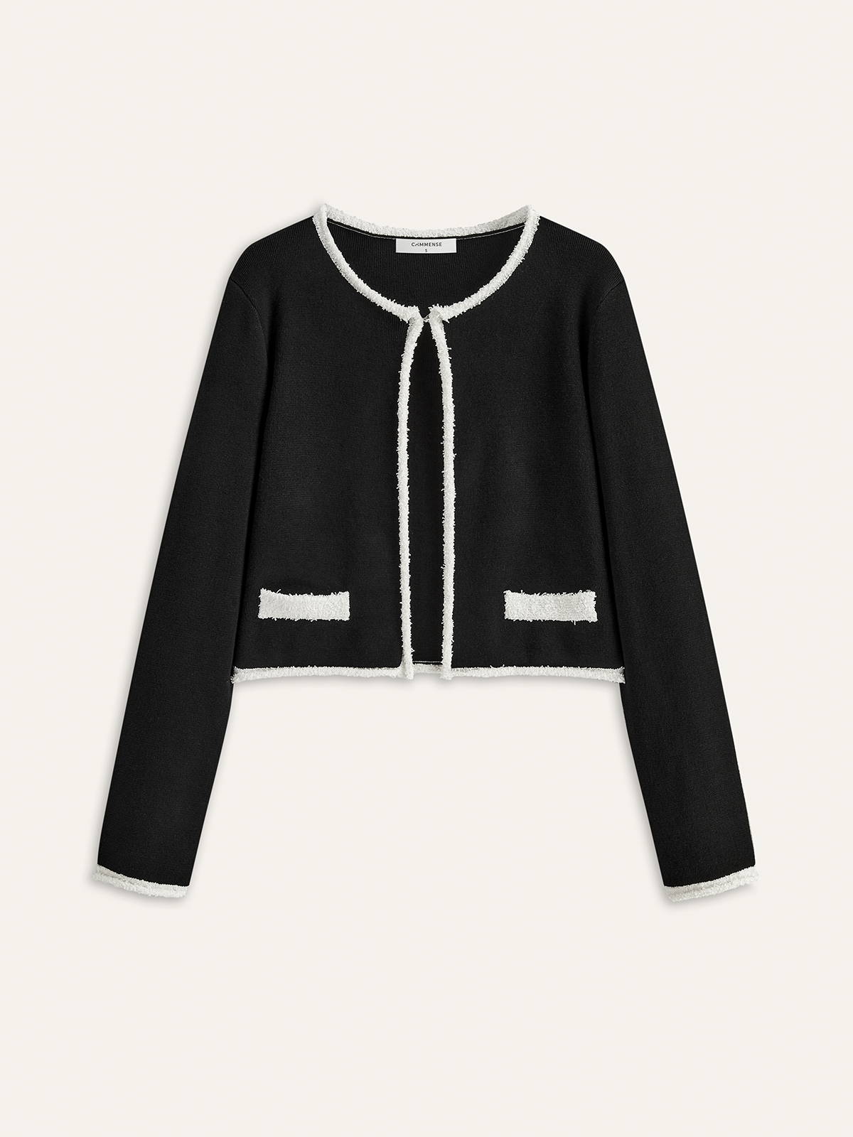 Contrast Trim Wool-Blend Cardigan-Chicvia