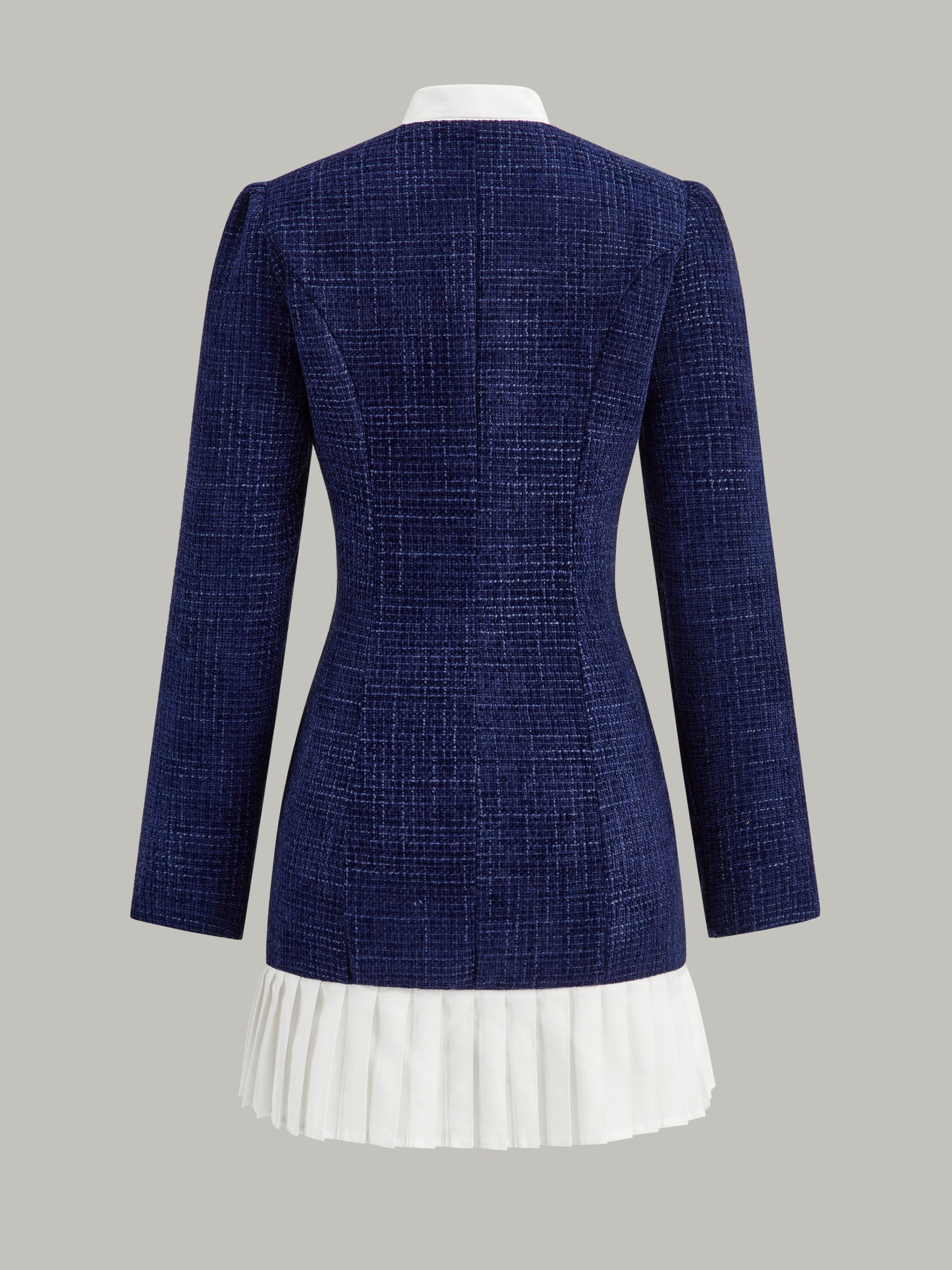 Pleated Hem Bow Neckline Tweed Mini Dress-Chicvia