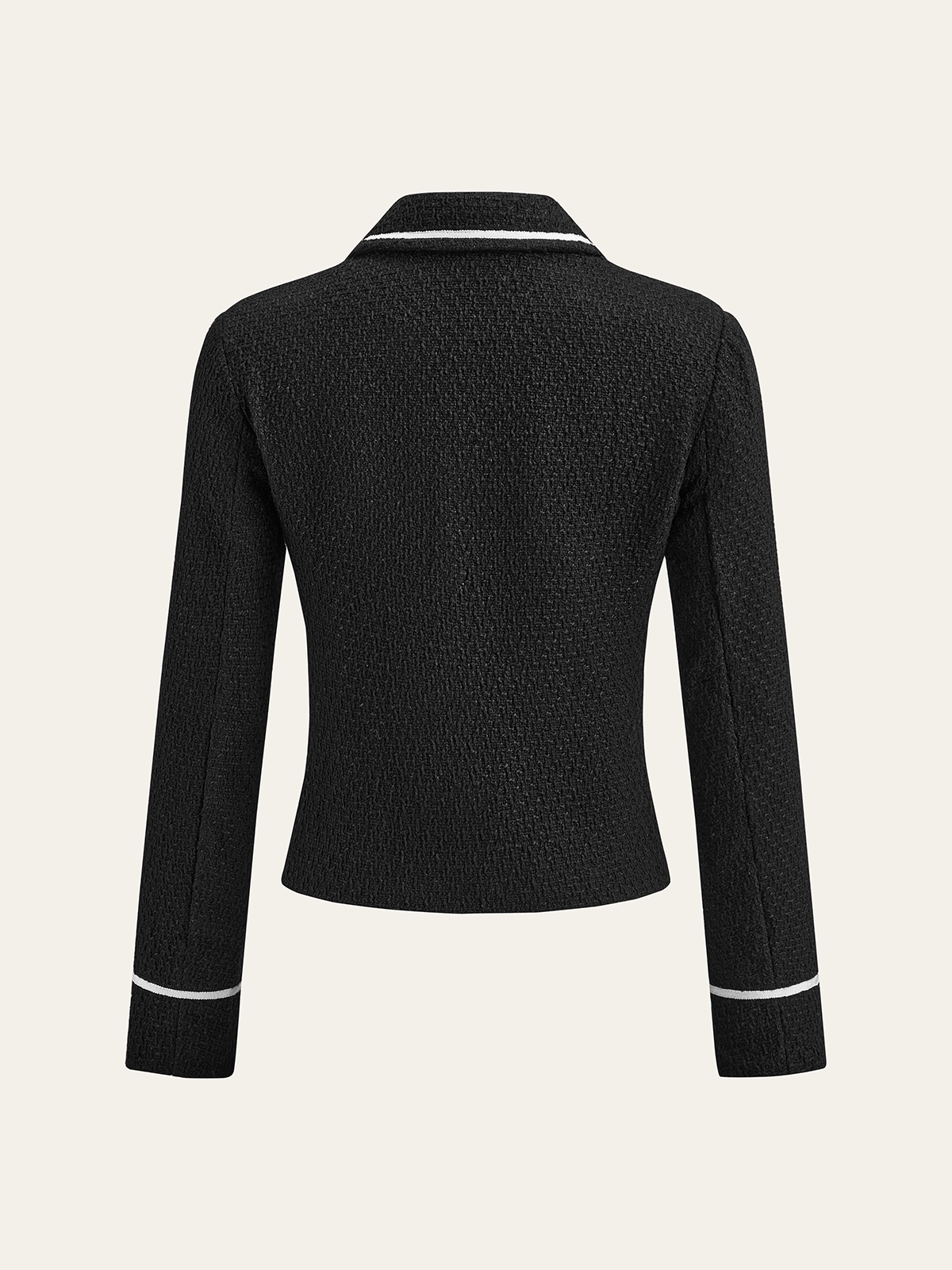 Contrast Trim Metal Button Tweed Blazer-Chicvia