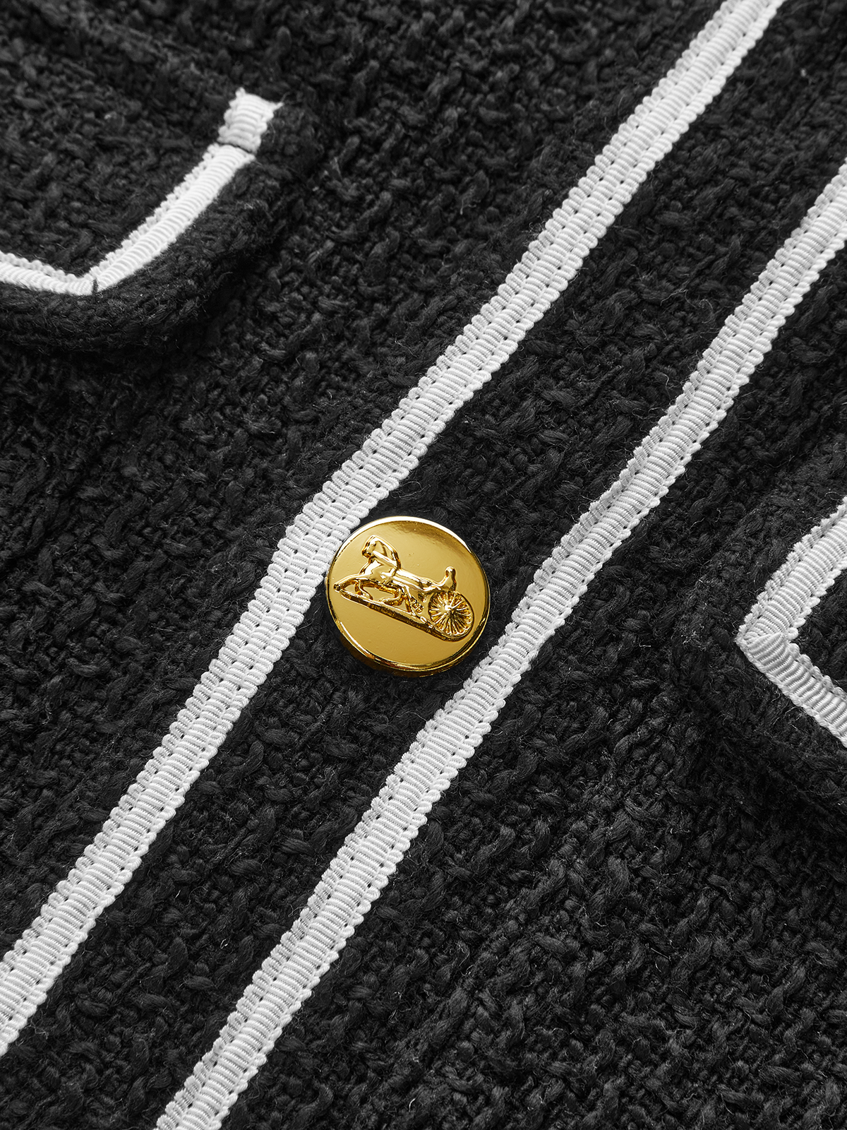 Contrast Trim Metal Button Tweed Blazer-Chicvia