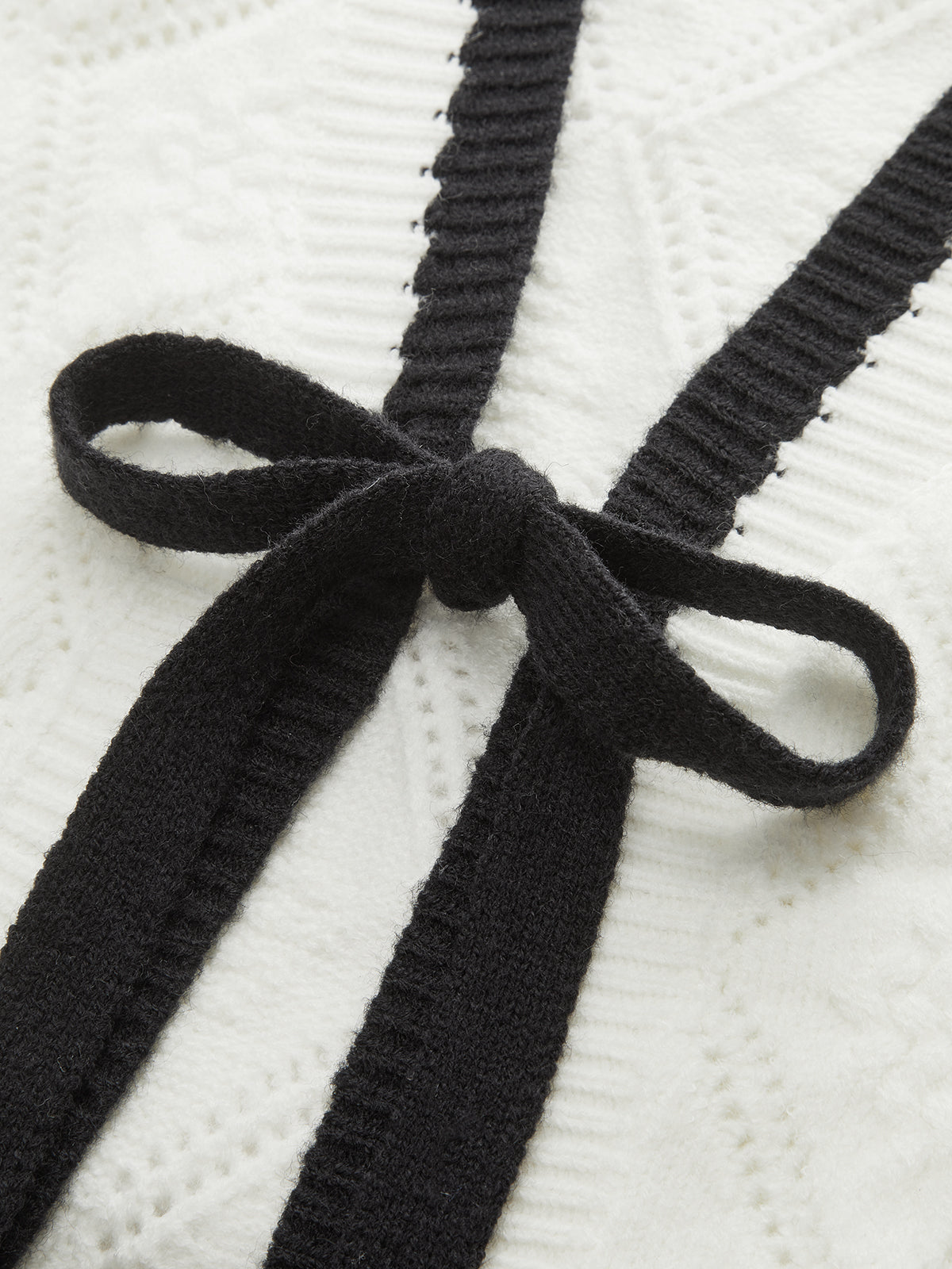 Contrast Trim Tie-Front Knit Cardigan-Chicvia