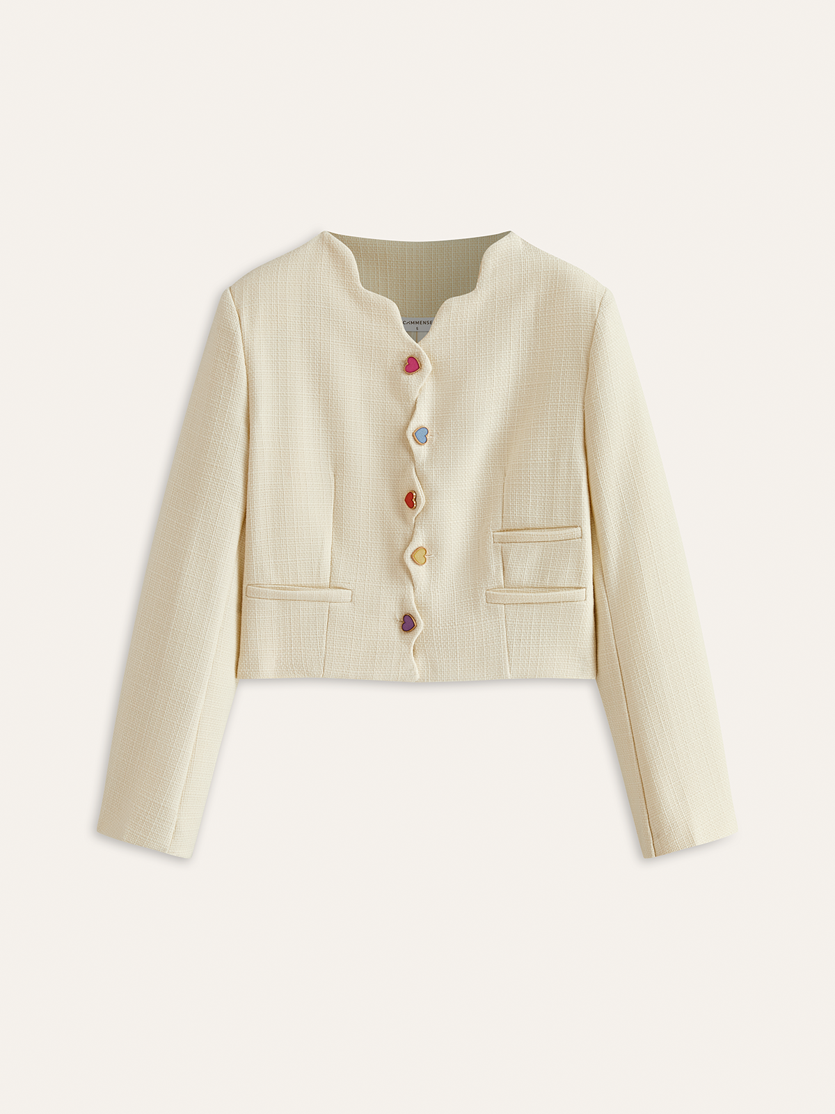 Colorful Heart Button Cropped Blazer-Chicvia