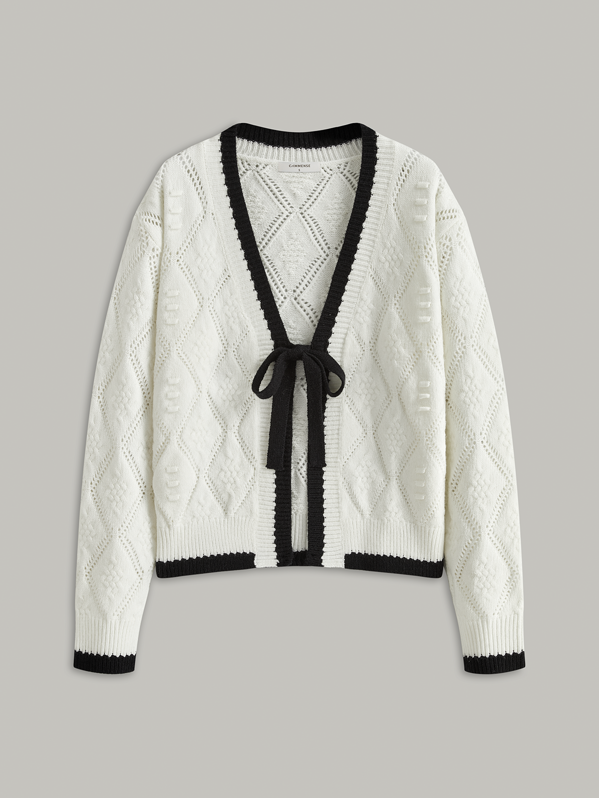 Contrast Trim Tie-Front Knit Cardigan-Chicvia