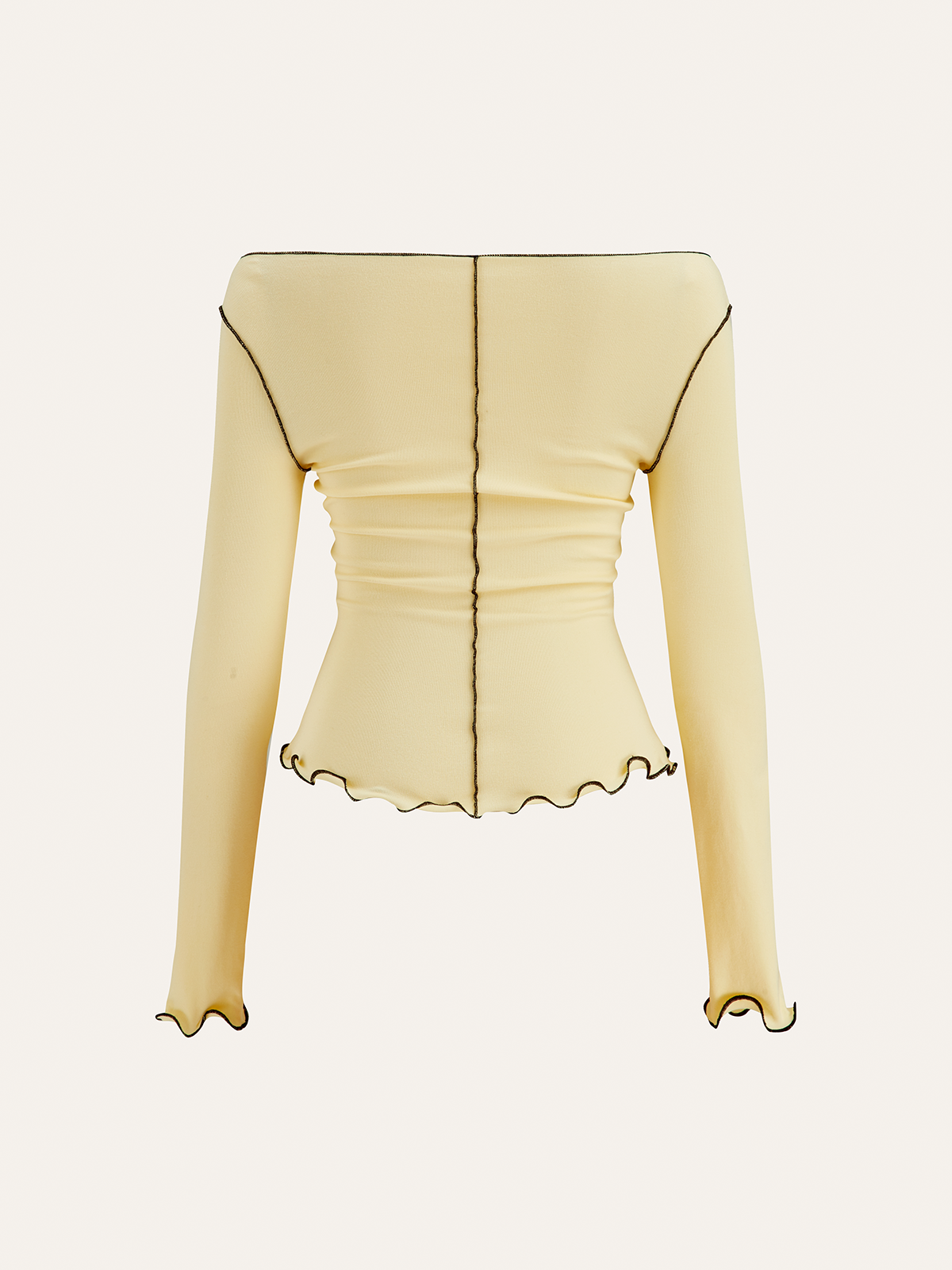 Long Sleeve Contrast Trim Ruffled T-Shirt-Chicvia