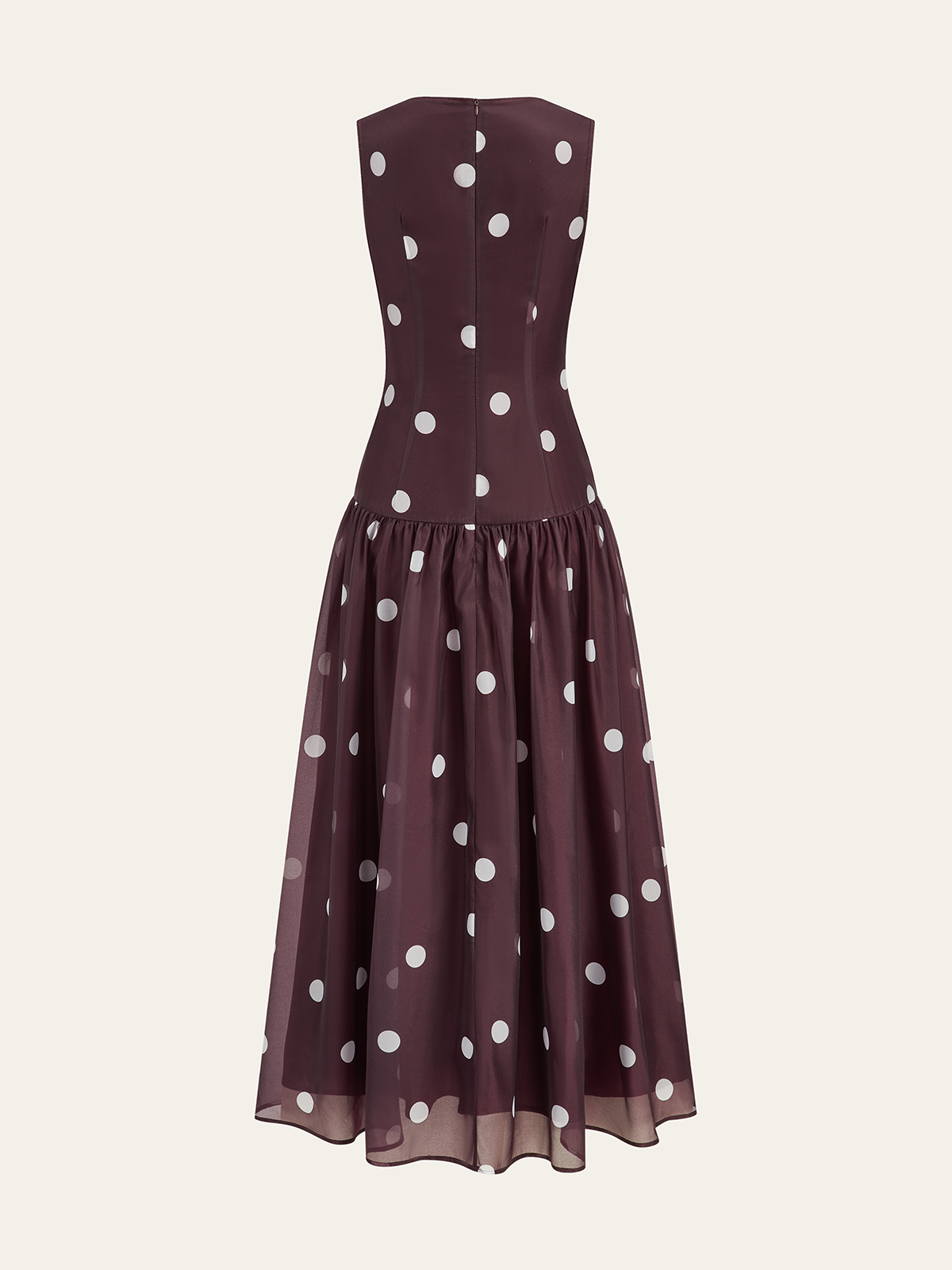 Polka Dot Sleeveless Chiffon Maxi Dress-Chicvia
