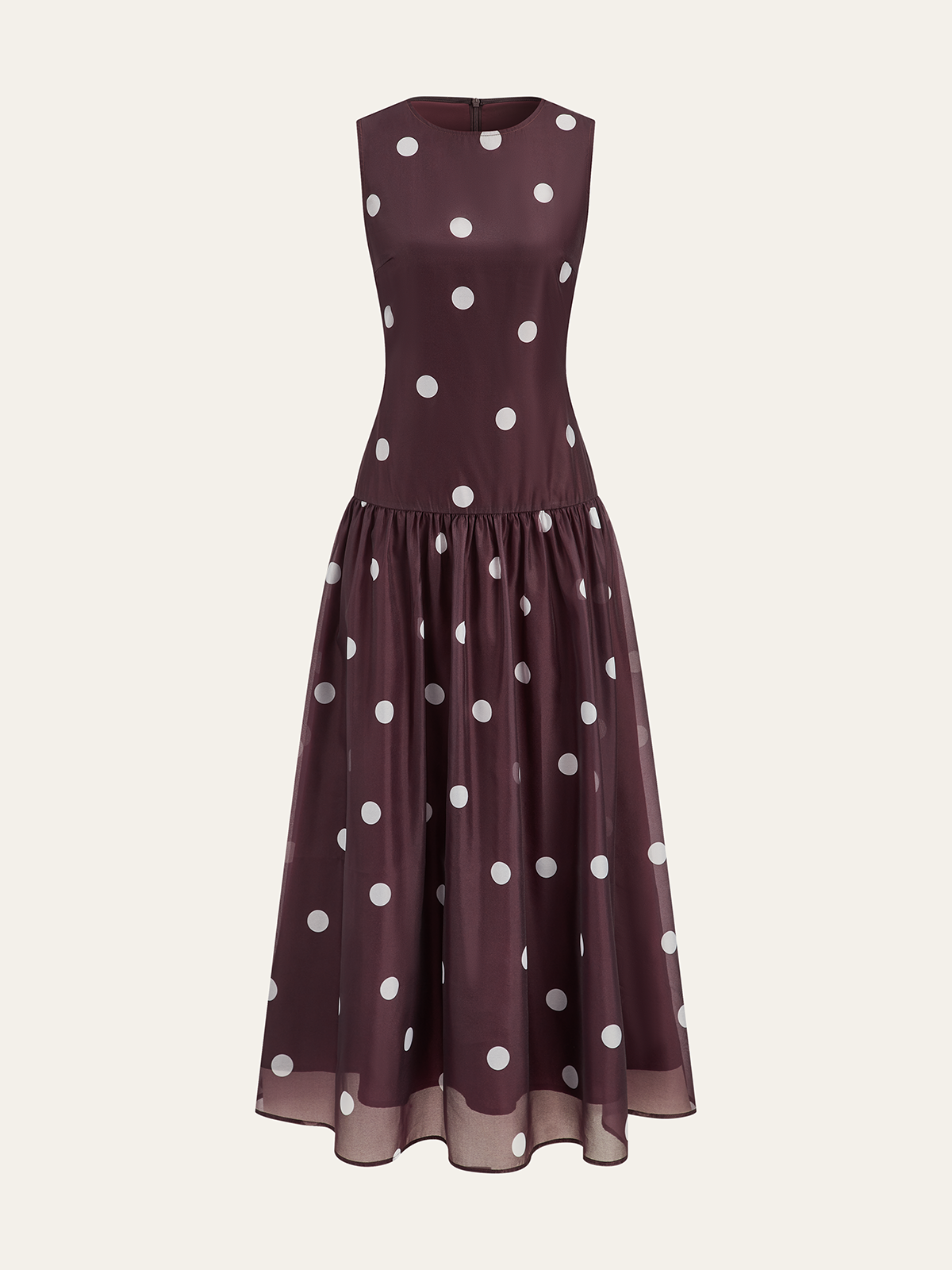 Polka Dot Sleeveless Chiffon Maxi Dress-Chicvia