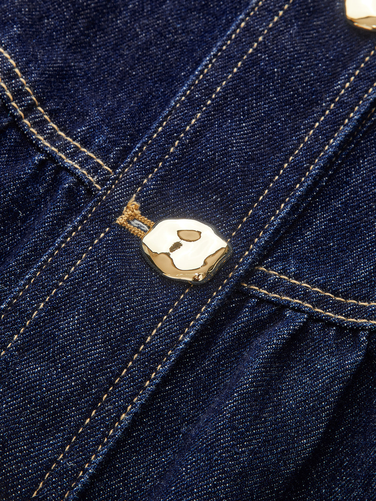 Metal Button Belted Denim Flare Mini Dress-Chicvia