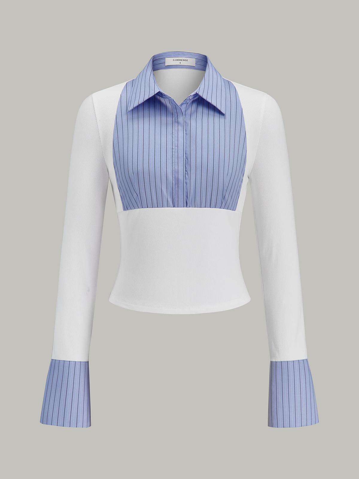 Flared Cuff Striped Paneled Shirt-Chicvia
