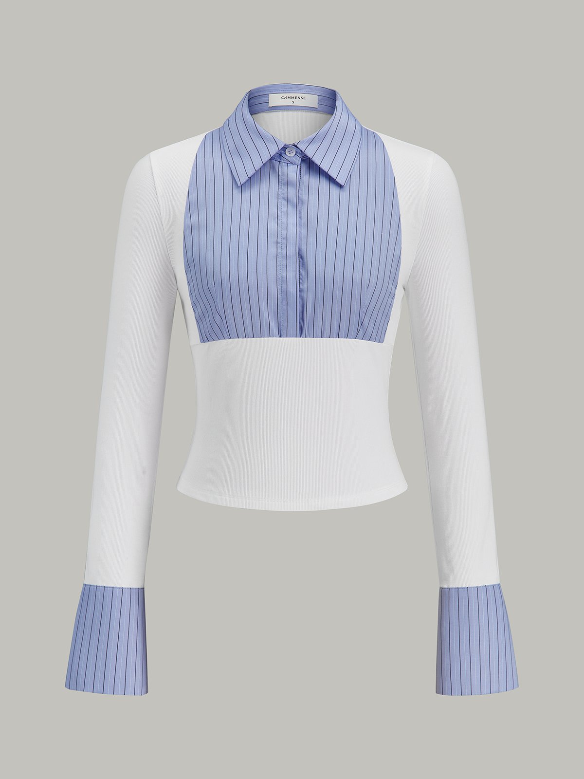 Flared Cuff Striped Paneled Shirt-Chicvia