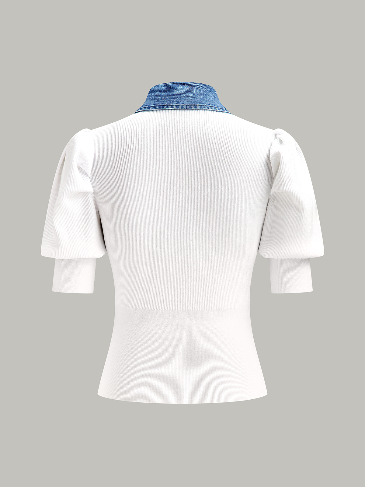 Knitted and Denim Contrast Button Top-Chicvia