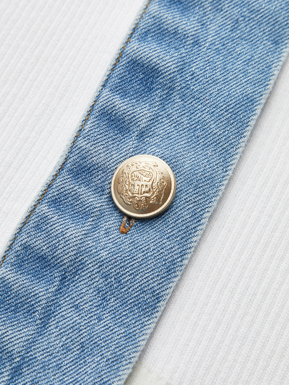 Knitted and Denim Contrast Button Top-Chicvia