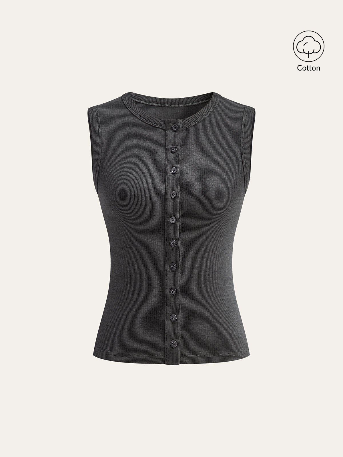 Cotton-Blend Ribbed Button Tank Top-Chicvia