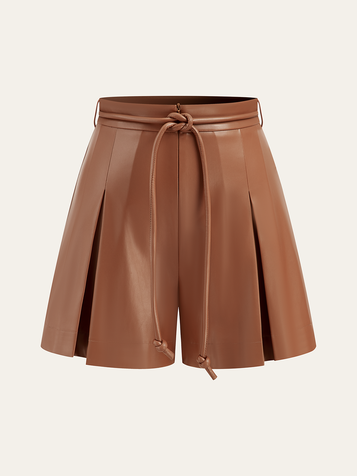 Pleated Fuax Leather Shorts-Chicvia