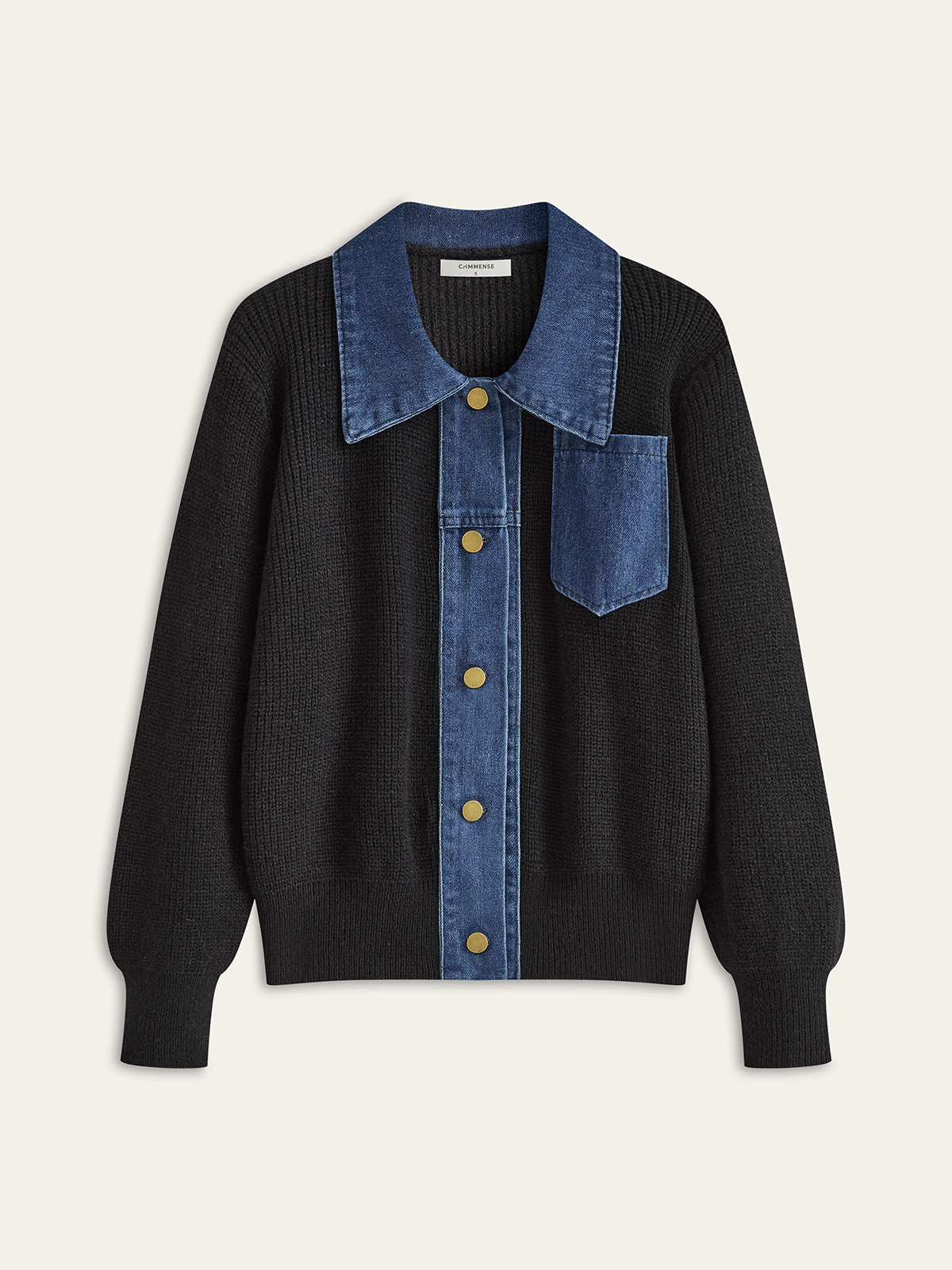 Denim Panel Knit Cardigan-Chicvia