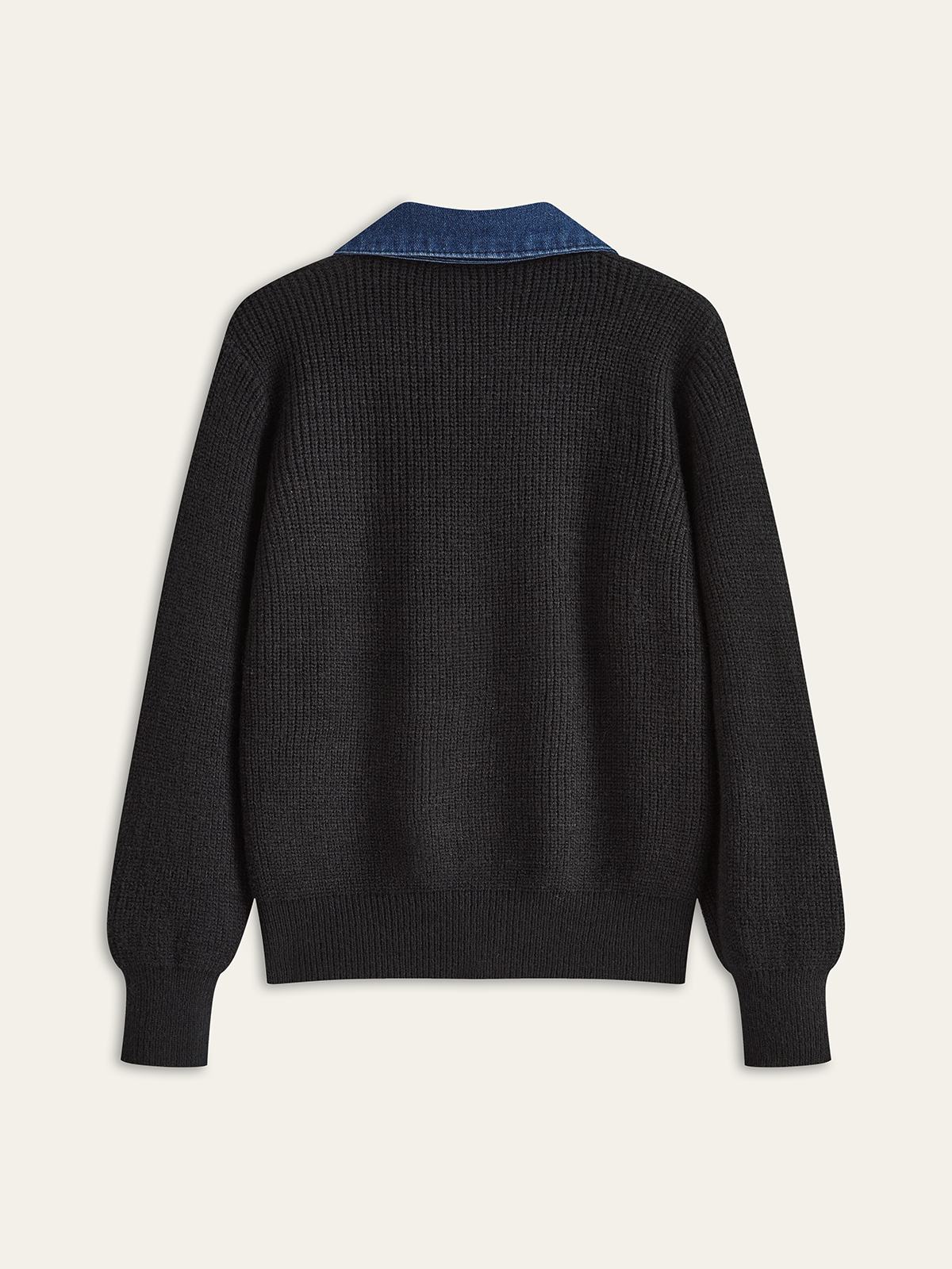 Denim Panel Knit Cardigan-Chicvia