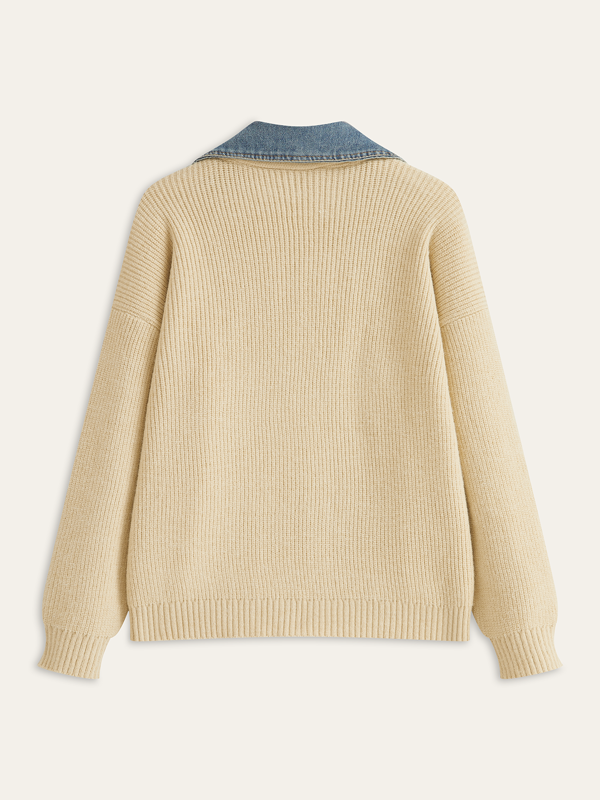 Denim Panel Button Knit Cardigan-Chicvia