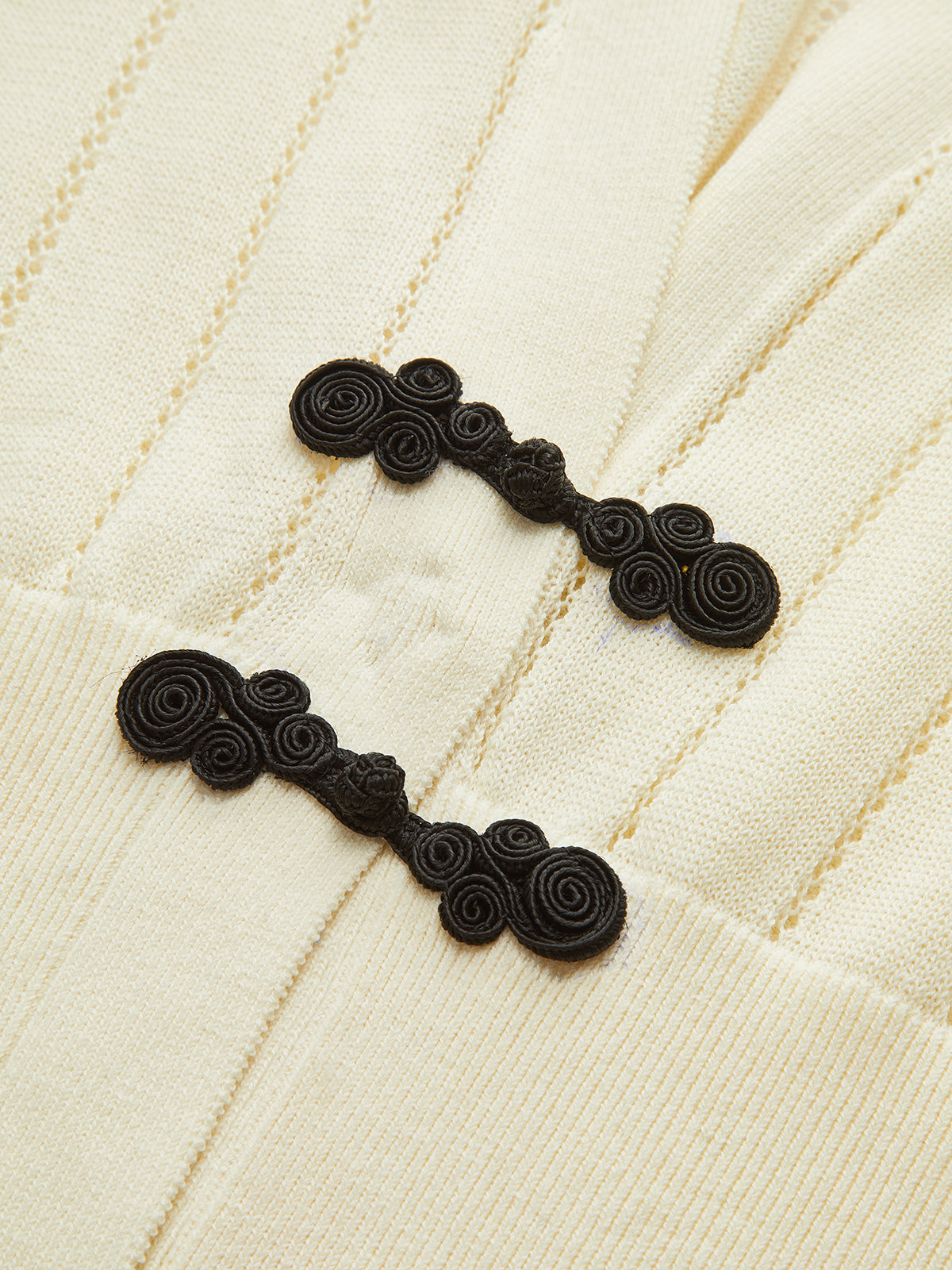 Eyelet-Striped Waist-Cinched Knit Cardigan-Chicvia