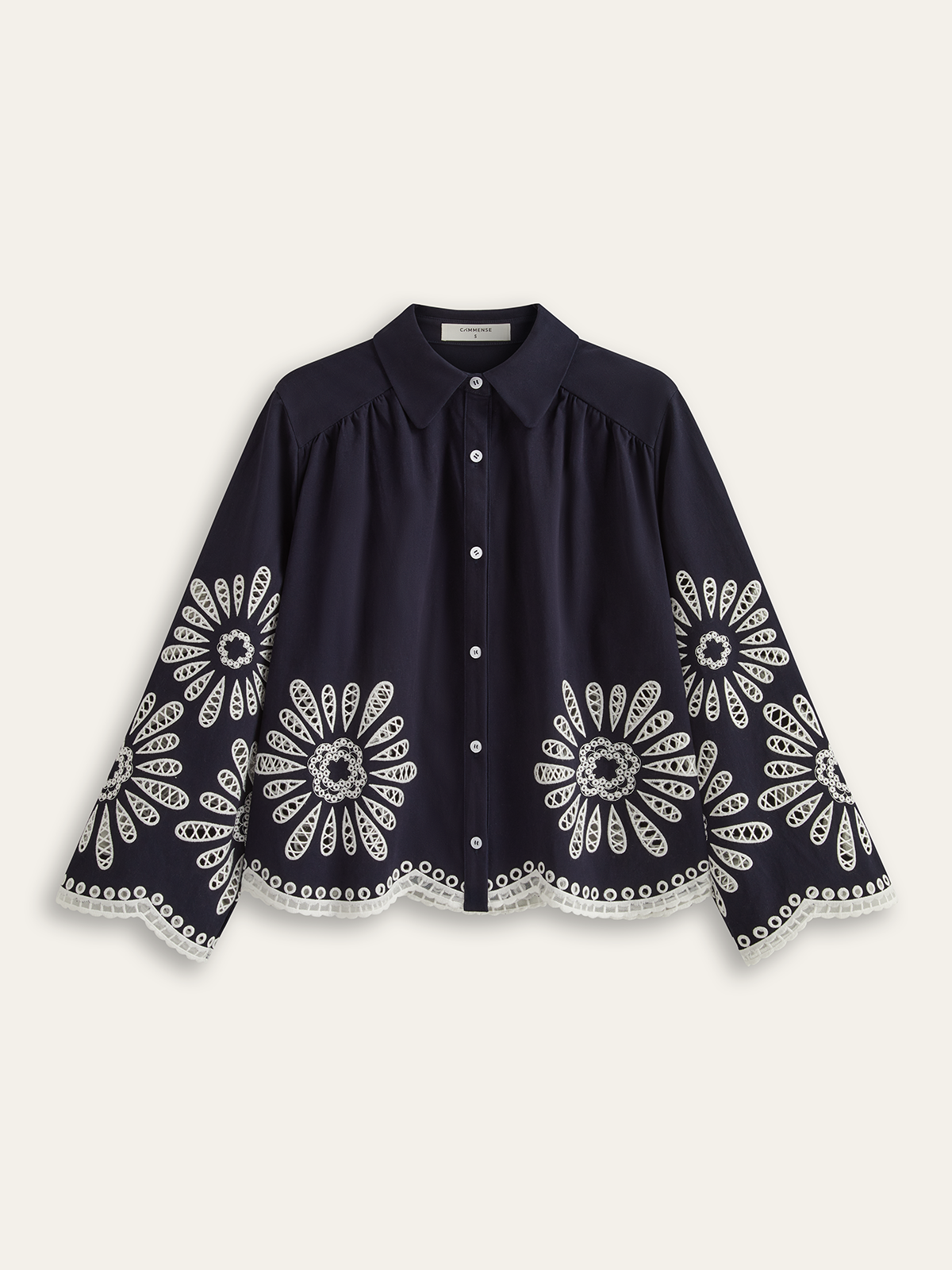 Floral Eyelet Embroidery Cotton Blend Blouse-Chicvia