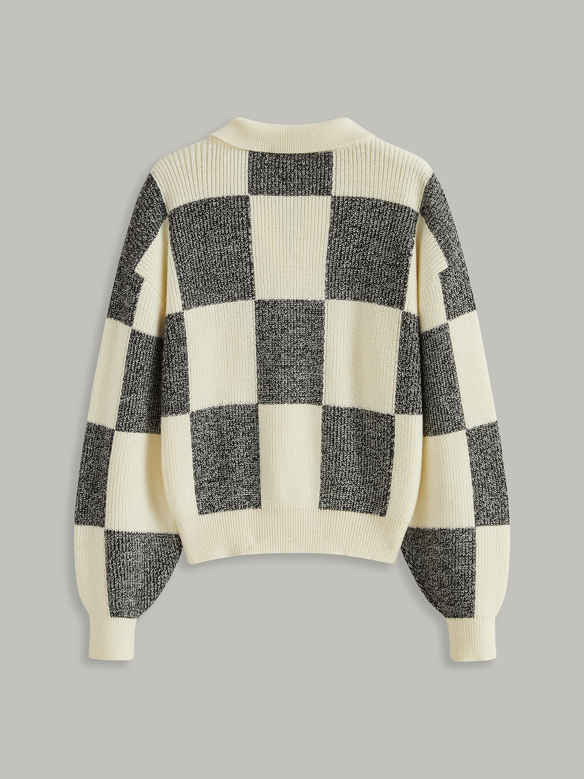 Checkered Wool Blend Polo Knit Top-Chicvia