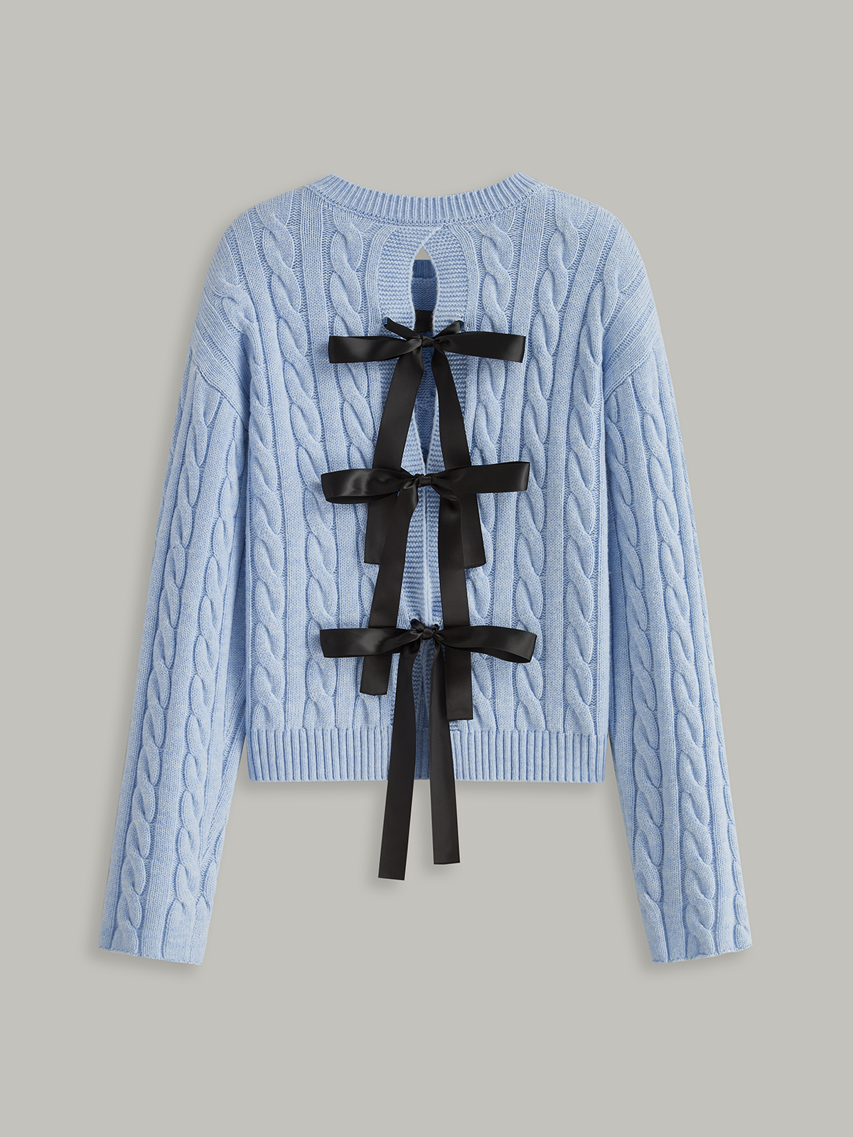 Cable Knit Tie Detail Sweater-Chicvia