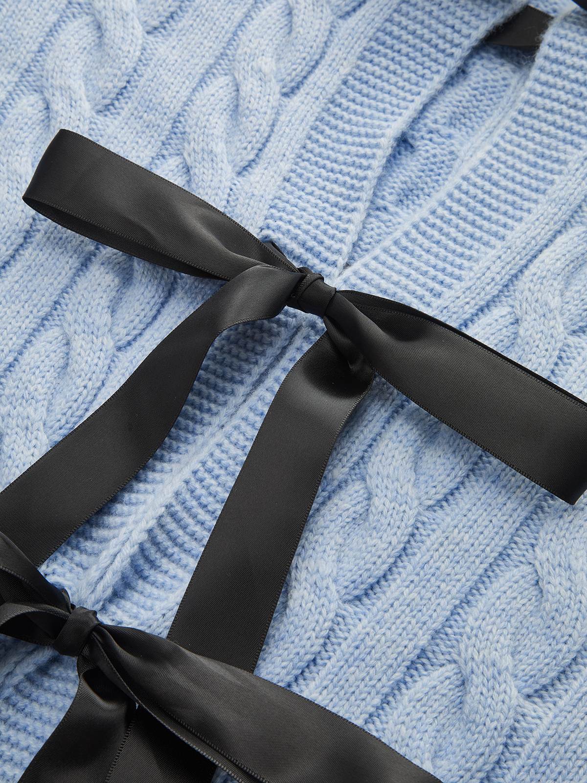 Cable Knit Tie Detail Sweater-Chicvia