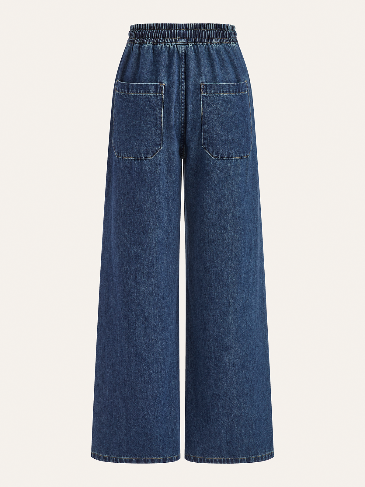 Denim Drawstring Waist Wide-Leg Pants-Chicvia